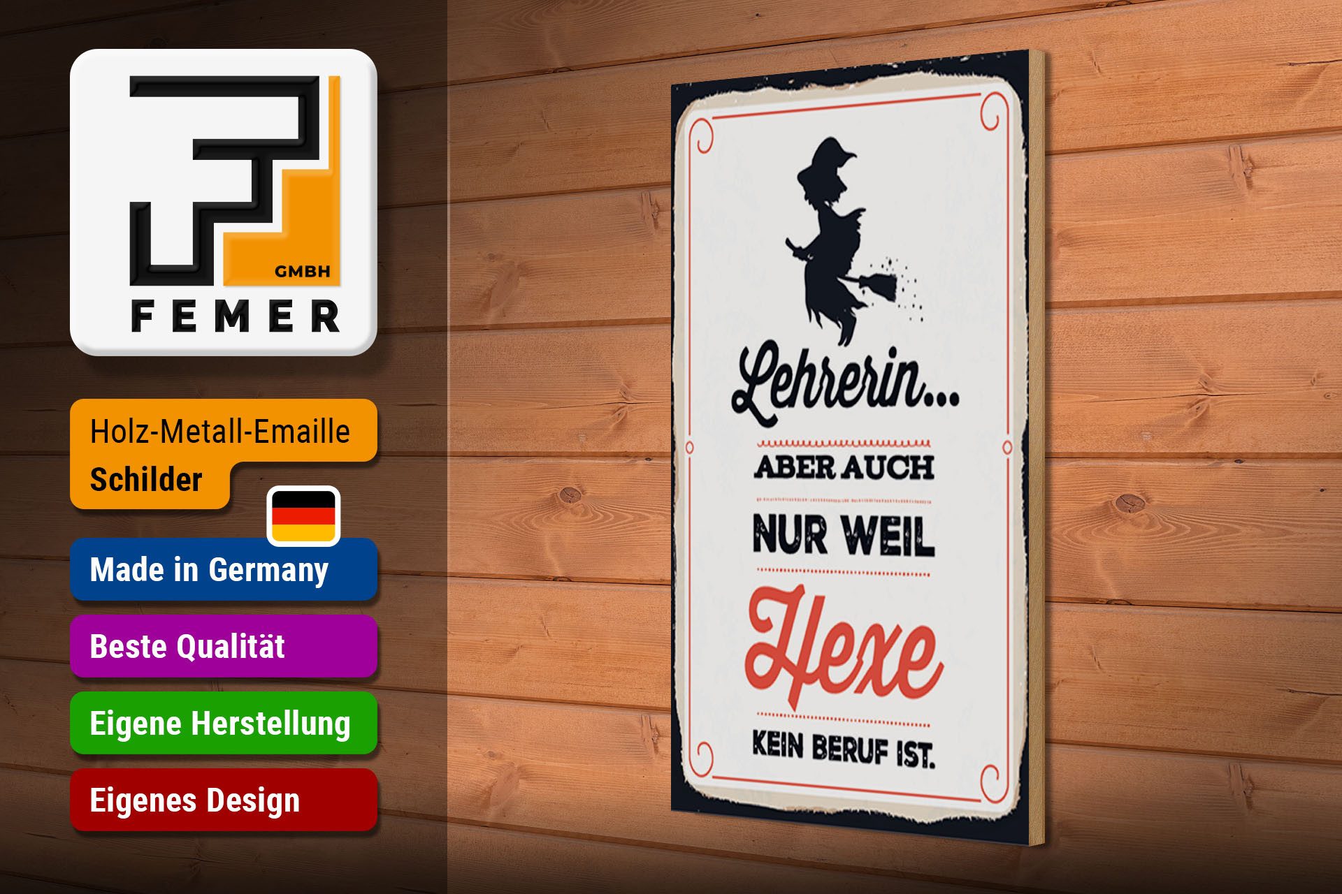 Femer GmbH Holzbild Spruch 12x18 cm Lehrerin Hexe kein Beruf, (1 St), Glatte Holzfaserplatte (MDF), vorn beschichtet