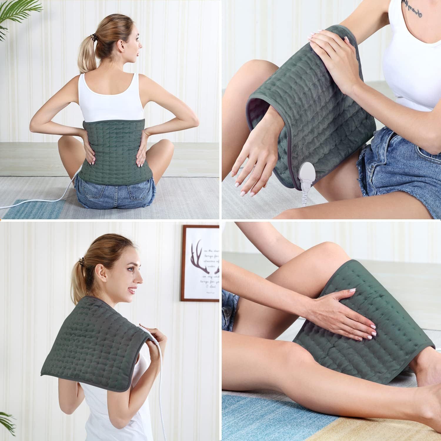 TSE Heizkissen Elektrisches Heizkissen 30x60 cm aus Flanell mit 6 Stufen & Auto-Timer