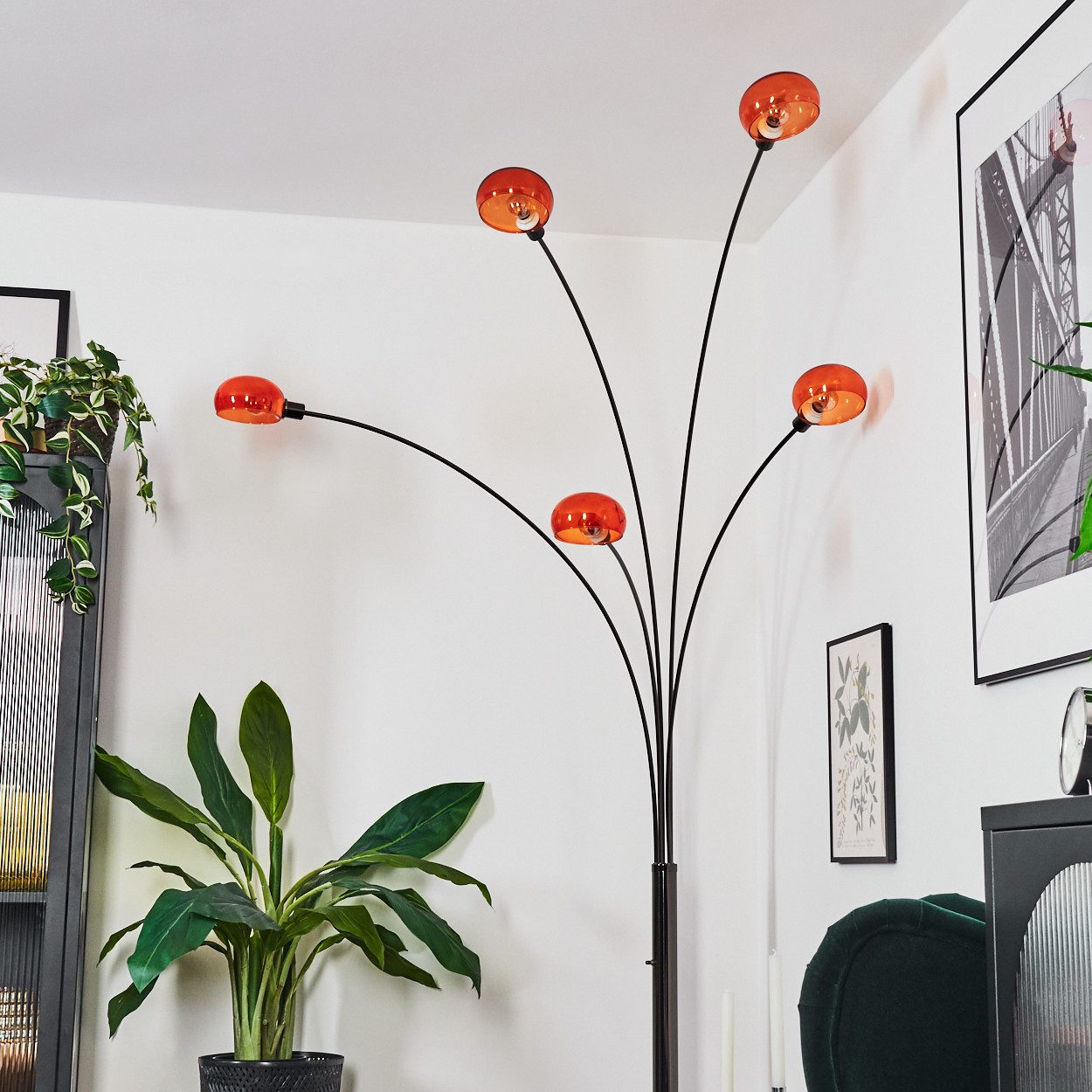 hofstein Stehlampe Stehlampe aus Metall in Schwarz/Chrom/Orange im Retro/Vintage-Design, verstellbare Stehleuchte mit Marmorfuß und Schalter am Gehäuse, E14