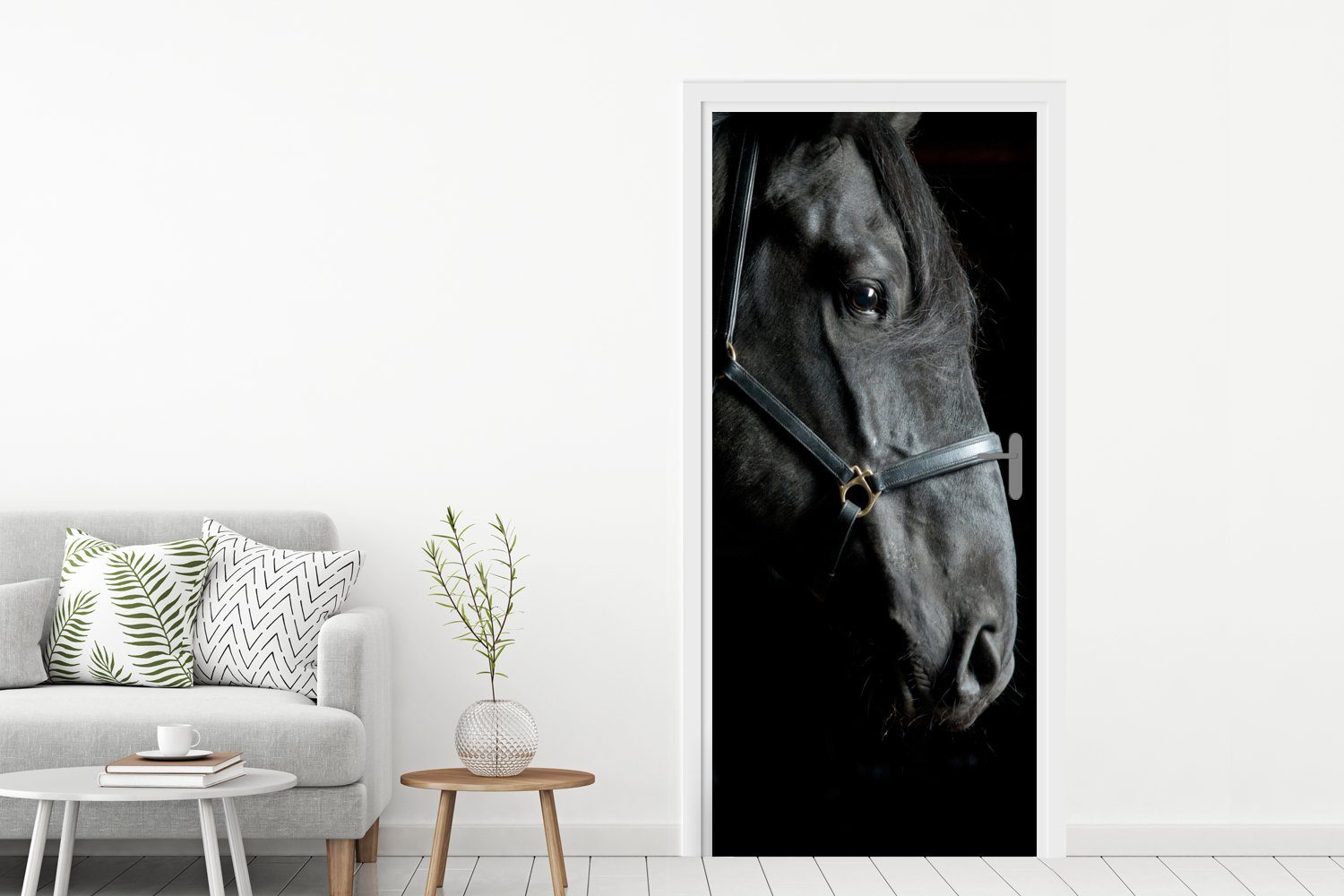 MuchoWow Türtapete Pferd - St), Fototapete bedruckt, für Matt, - Tür, (1 Halfter, cm Schwarz 75x205 Türaufkleber