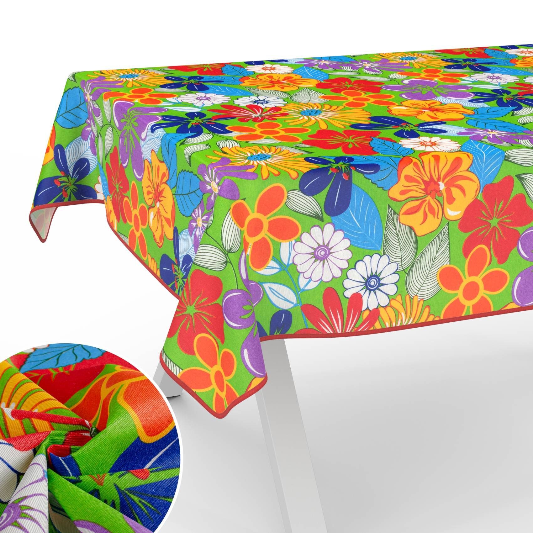 ANRO Tischdecke mit Blumen Botanik aus Stoff Tischwäsche mit Beschichtung Tischtuch (Einzelstück 1-tlg), auch als Gartentischdecke - mit Schutzschicht