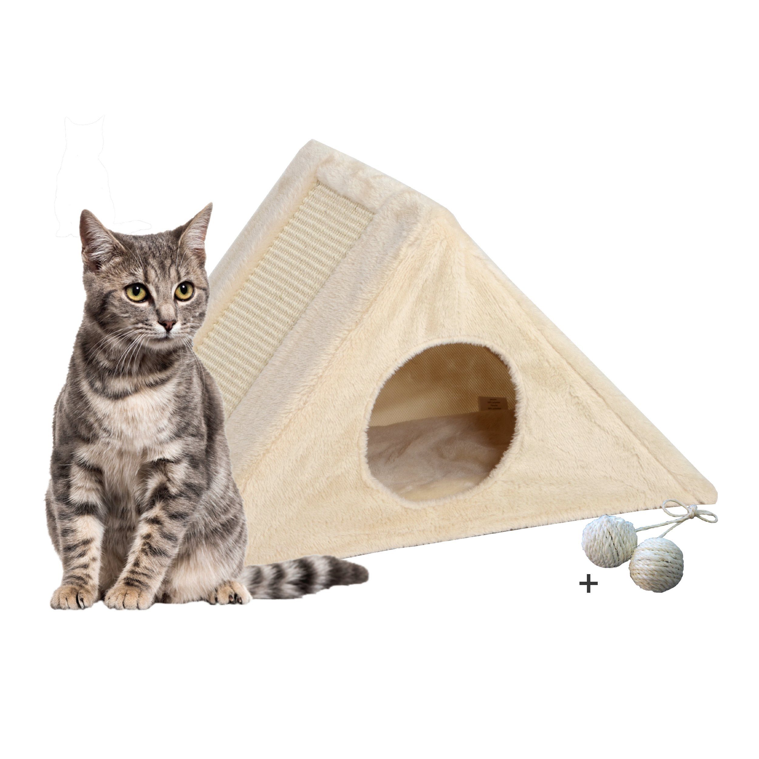 Rohrschneider Kratzbrett Kratzpyramide Kratzspielzeug Katzenhöhle, inkl. Spielballset