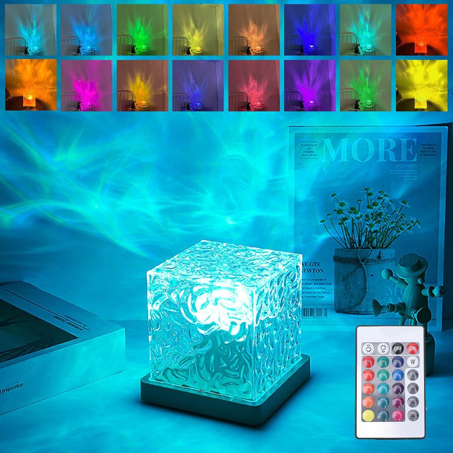 BlingBin LED Nachtlicht Acryl Wasserwellen Nordlicht Lampe mit Fernbedienung 16 RGB Farben, Fernbedienung, LED fest integriert, RGB, Wasserwellen Nordlicht Lampe Stimmungslicht für Party/Date/Bars Deko