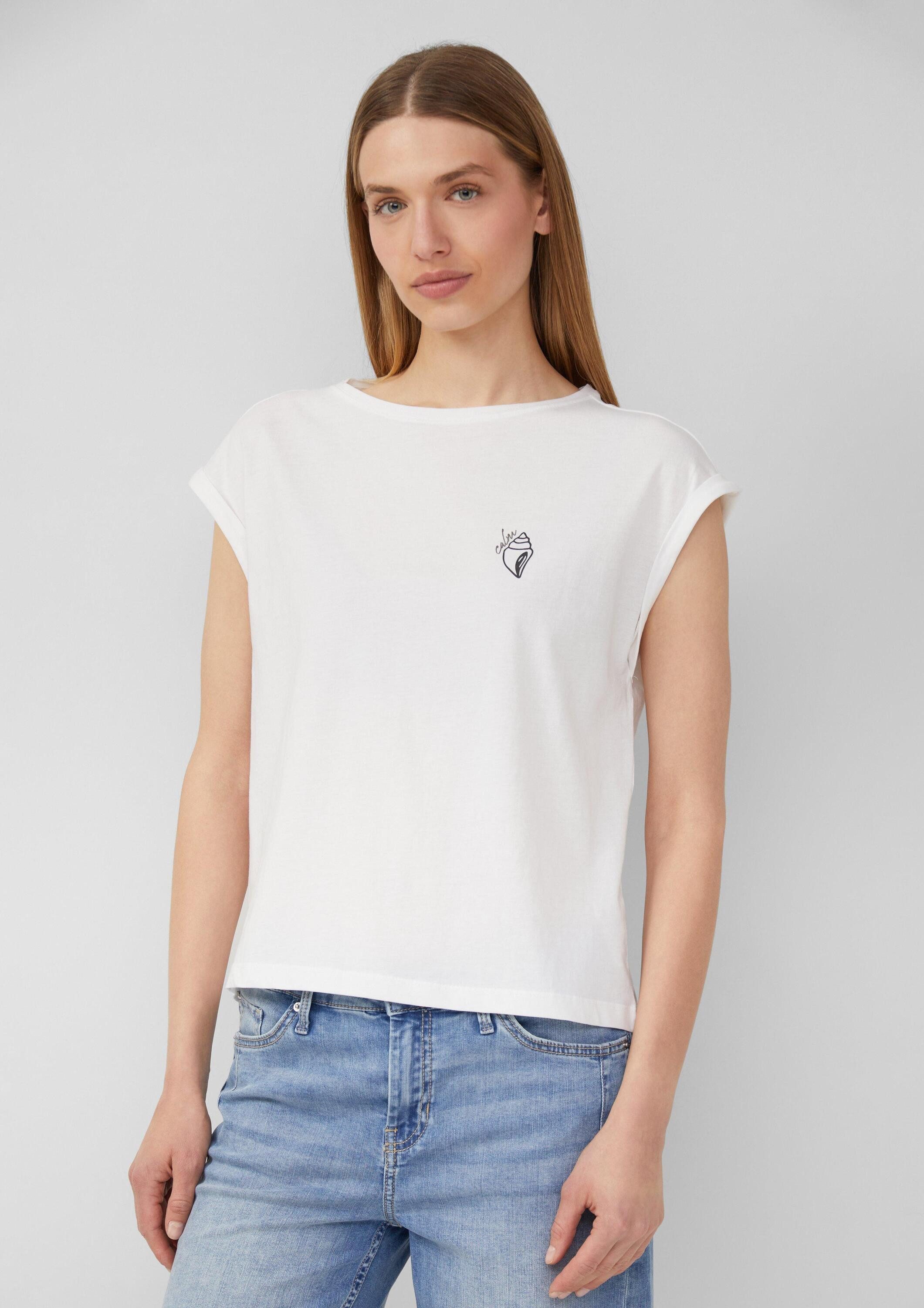 s.Oliver Kurzarmshirt T-Shirt Relaxed-Fit-Shirt mit Print und überschnittenen Schultern