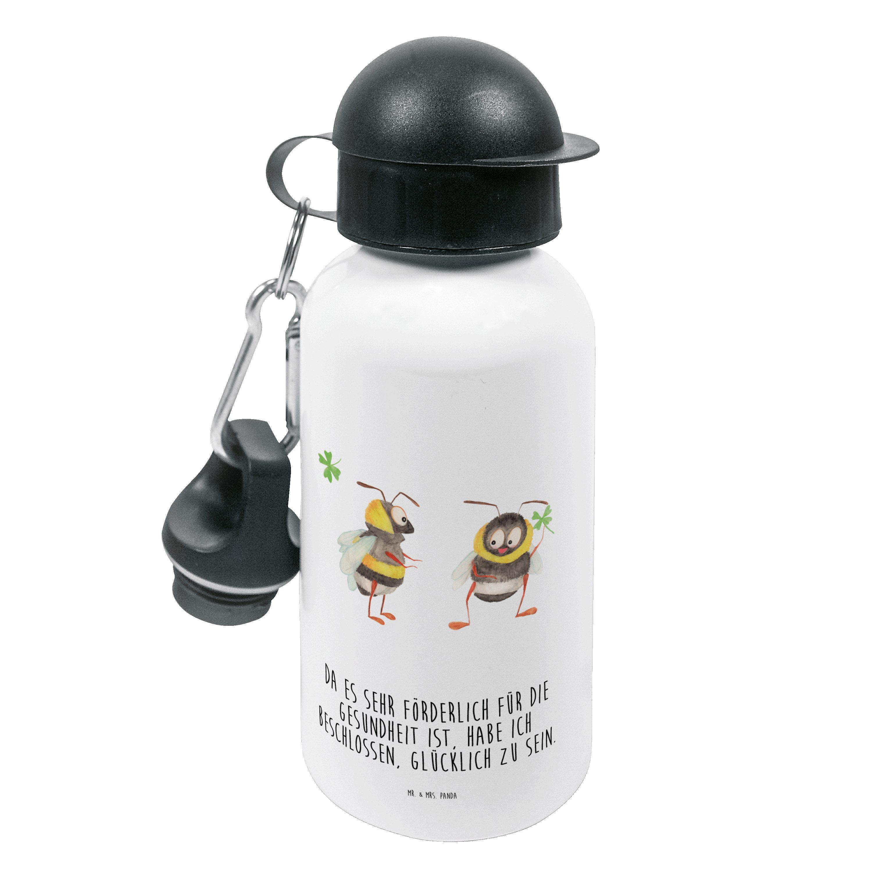 Mr. & Mrs. Panda Trinkflasche Hummeln mit Kleeblatt - Weiß - Geschenk, lustige Sprüche, Flasche, Gr