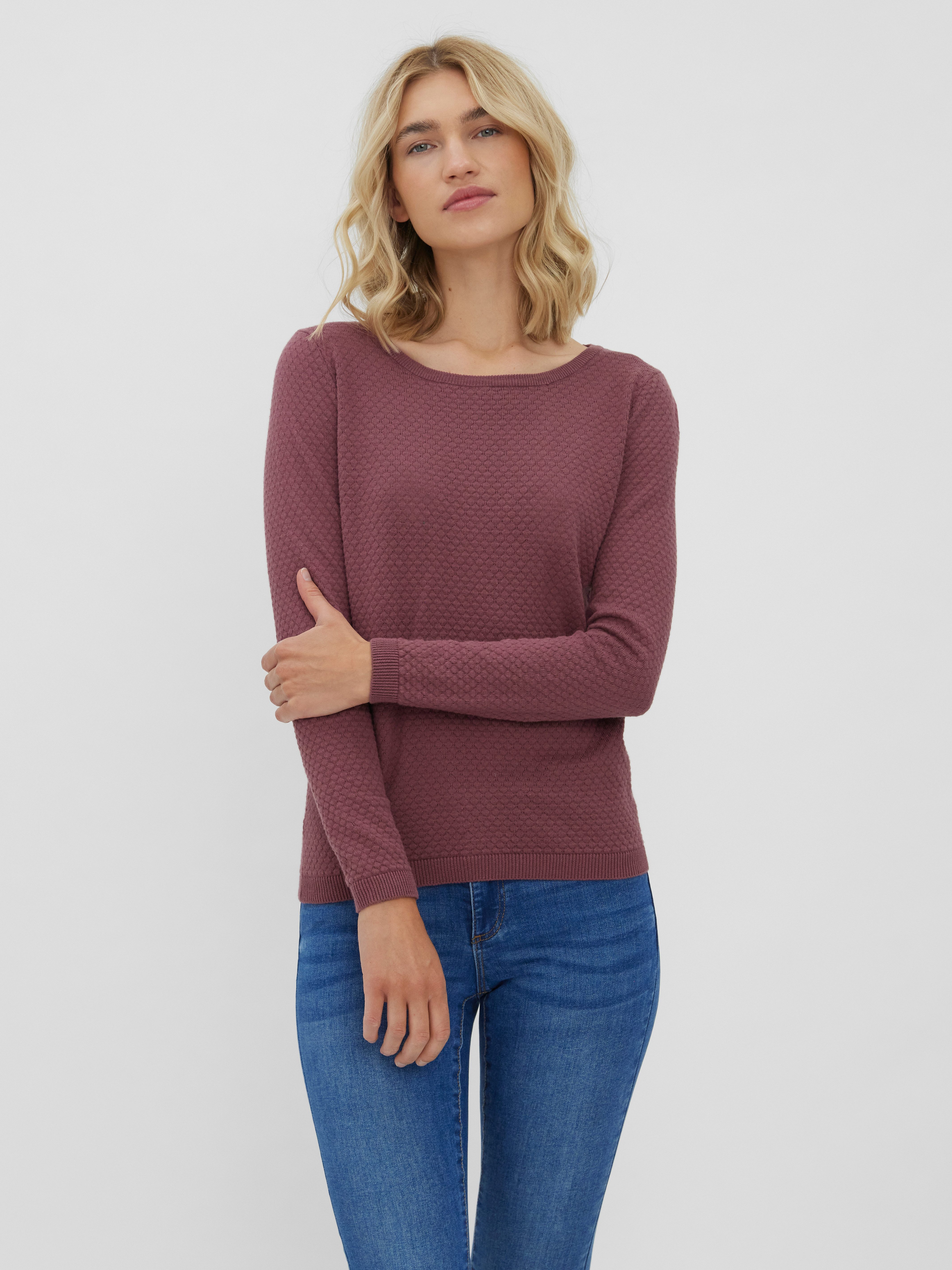 Vero Moda Rundhalspullover VMCARE STRUCTURE LS O-NECK BLOU NOOS mit Strukturmuster