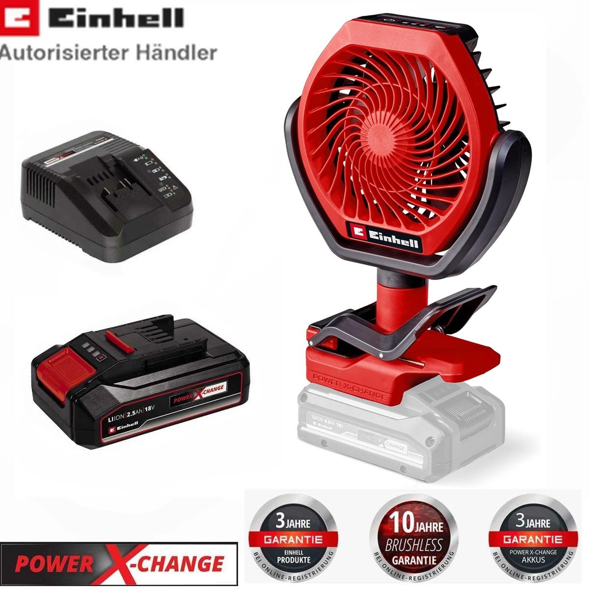 Einhell Akku-Standventilator GC-CF 18/110 Li- Akku-Ventilator 3 Stufen +Akku 2,5 Ah, + Ladegerät