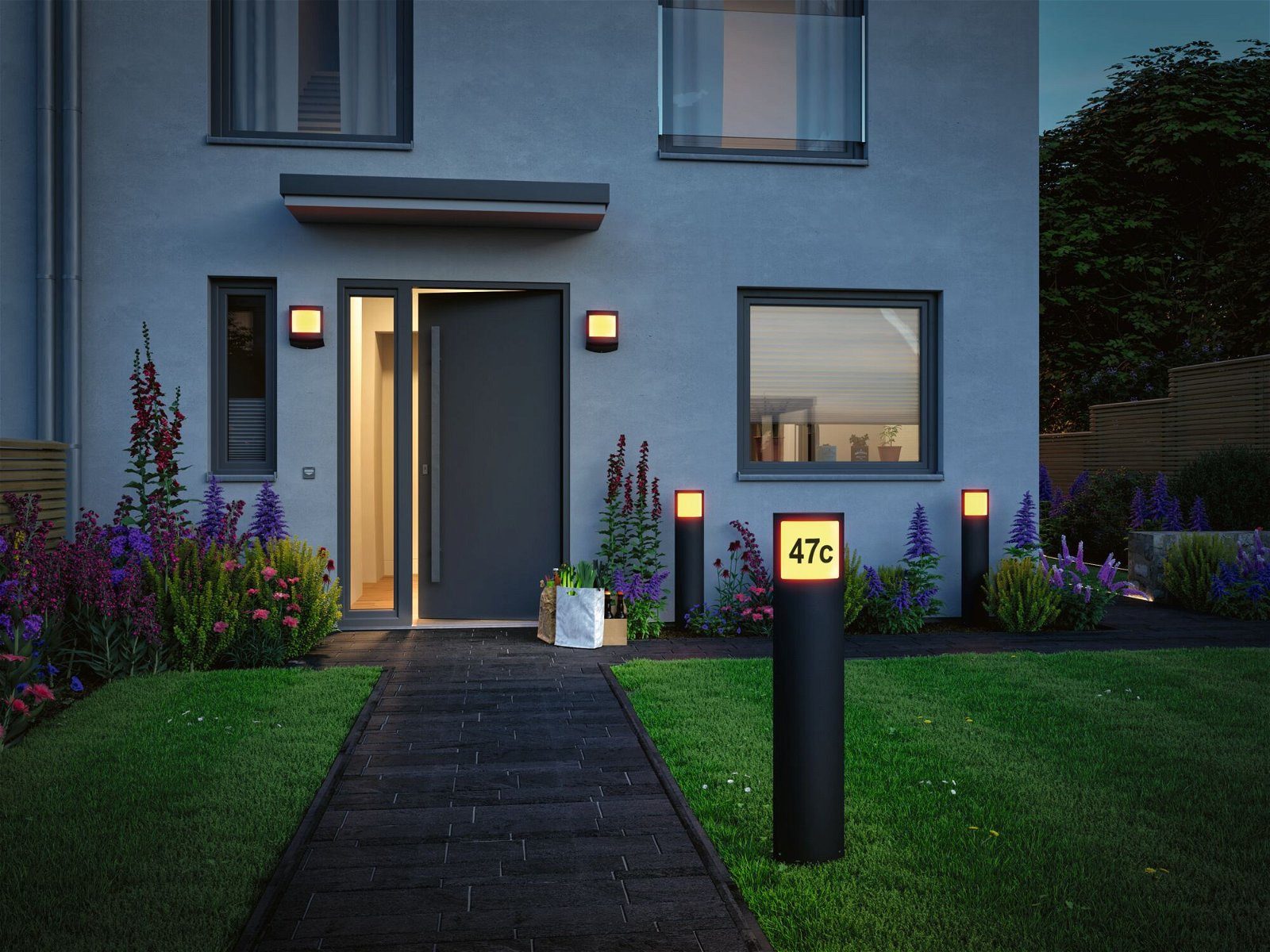 Paulmann LED Pollerleuchte Padea IP44 847mm 8,5W 700lm 230V Anthrazit Kunststoff, LED fest integriert, Warmweiß, Smart Home Zigbee 3.0 Dämmerungssensor insektenfreundlich