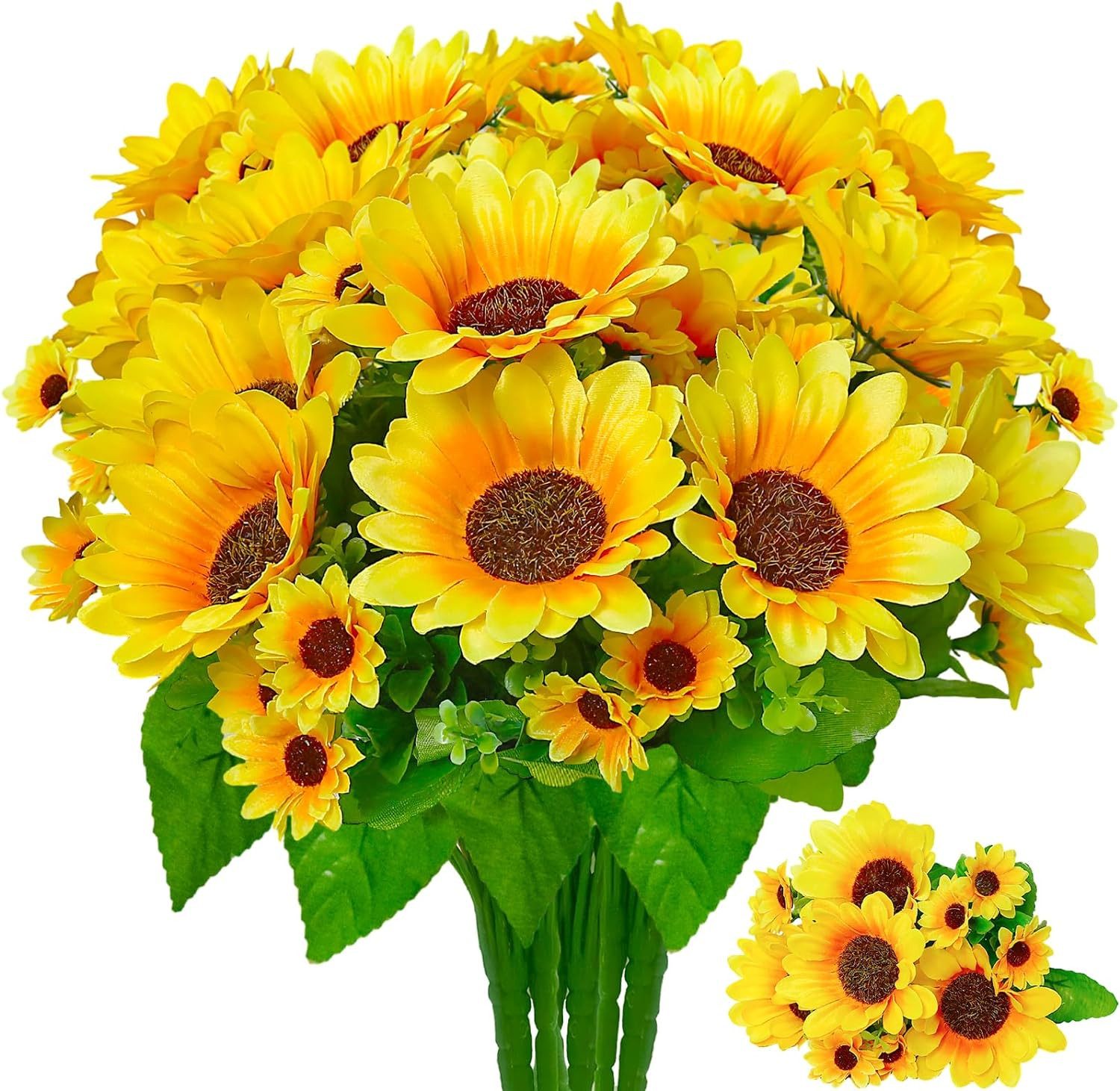 Kunstblume Kunstblumen Deko Sonnenblumen Künstlich kein Verblassen 4 Bündel Sonnenblumen Künstlich, GOOLOO, Natürlich realistisch zart und schön für Veranda, Garten, Wohnzimmer