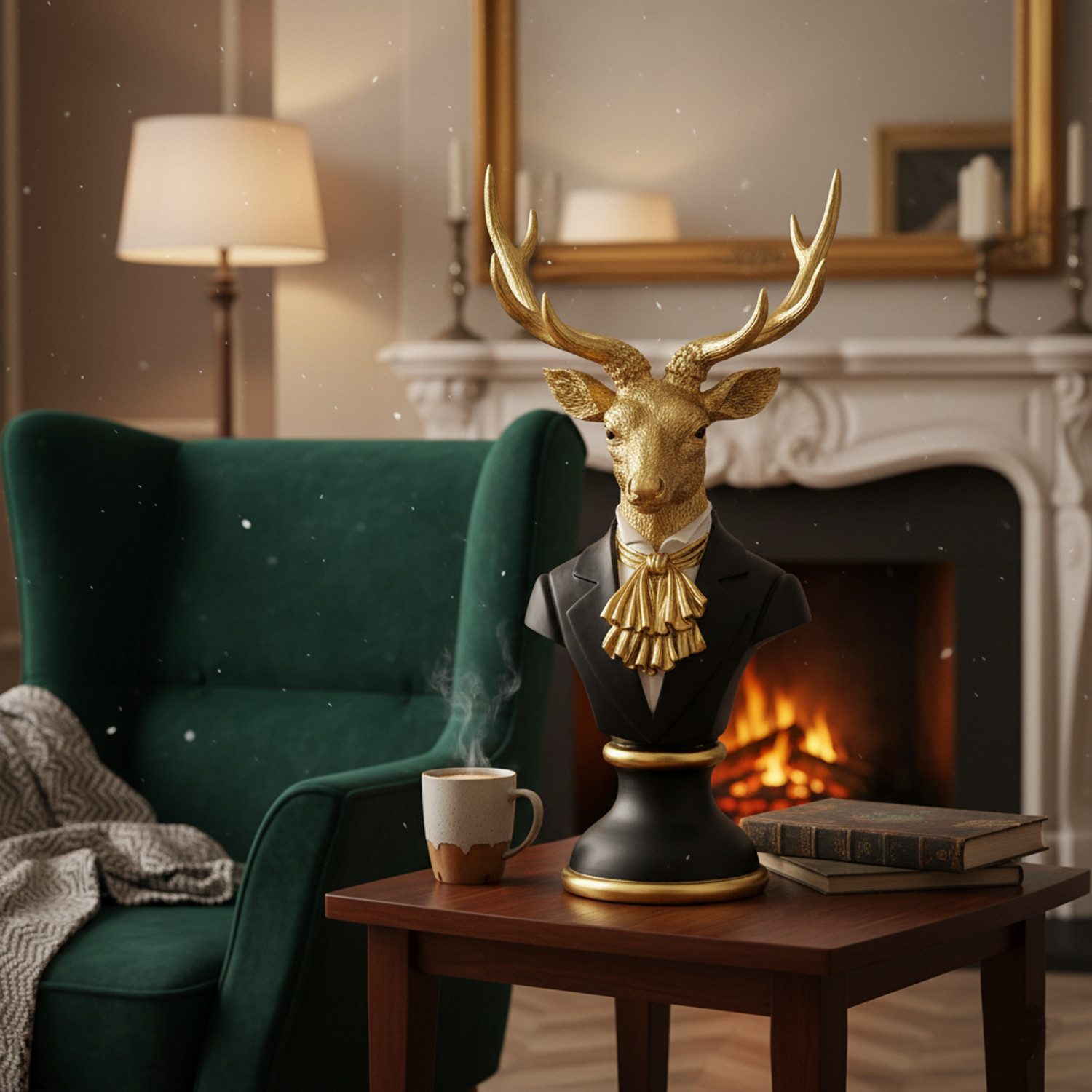 Macosa Home Dekofigur Hirsch Büste XL Schwarz Gold modern 53 cm (Wohnaccessoire Hirschbüste groß, Skulptur Herbst Winterdekoration), Dekohirsch Dekobüste Dekofigur