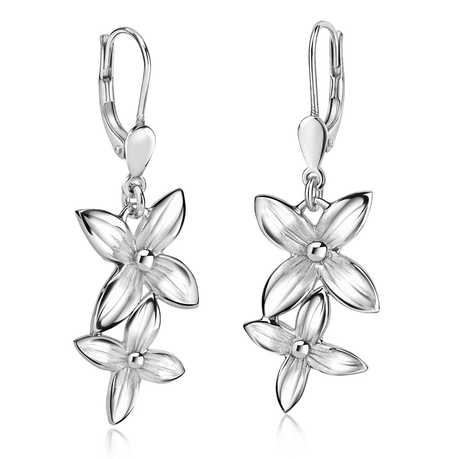 Paar Ohrhänger Damen Silber Blumen / Blüten SO-244