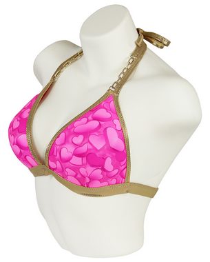 Miss Beach Triangel-Bikini-Top L/XL, wattiert, Glanz-Optik mit Herz-Print, Vorgeformtes Bikini-Oberteil