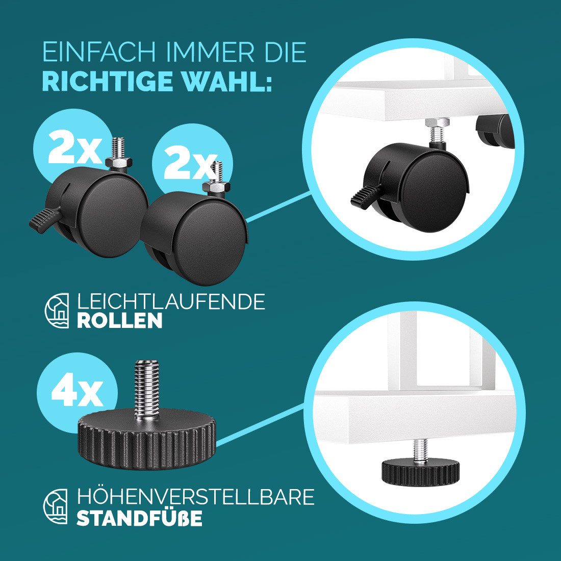 Casaria Beistelltisch, mit 4 Rollen 2 Bremsen 50x35x70cm 40kg Belastbarkeit günstig online kaufen