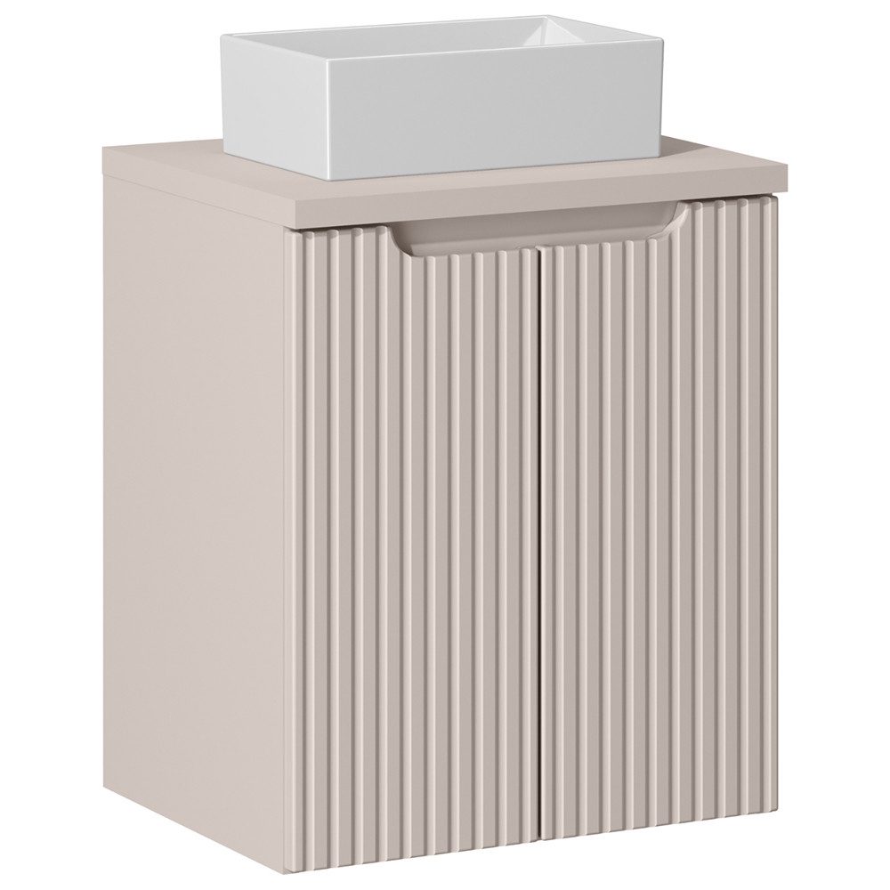Lomadox Waschtisch NEWPORT-56-CASHMERE, 50cm mit Keramik-Waschbecken, kaschmir mit gerillter Front