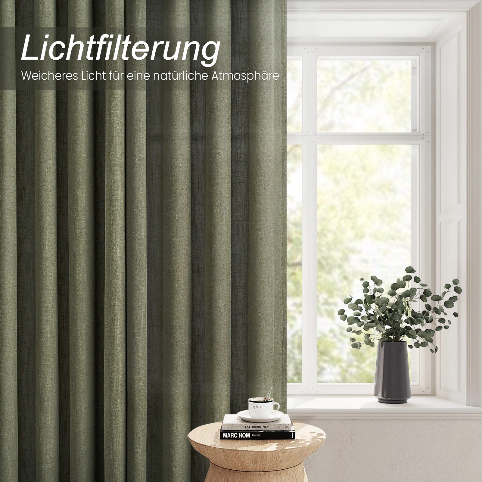 Topfinel Gardine Leinen Vorhänge Stores Gardinen mit Ösen für Wohnzimmer Boho (2 St), Ösen, halbtransparent, schiebegardinen schlafzimmer kinderzimmer