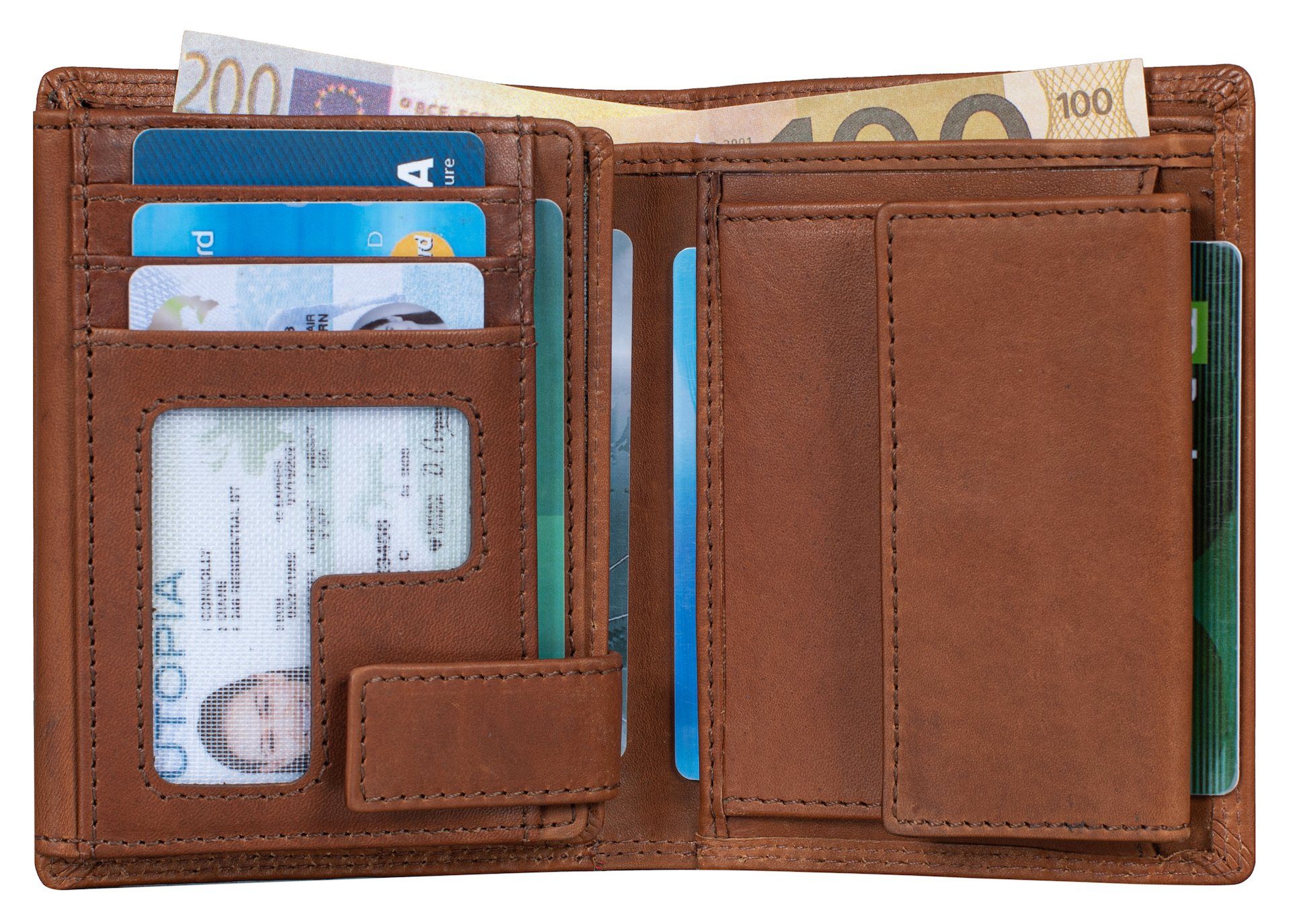 RFID Großes Echt Geldbeutel Leder Geldbörse RFID-Schutz Benthill Portemonnaie Münzfach Männer Herren Vintage, Kartenfächer
