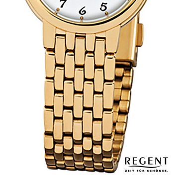 Regent Quarzuhr Regent Damen-Armbanduhr gold Analog F-910, (Analoguhr), Damen Armbanduhr rund, klein (ca. 26mm), Edelstahl, goldarmband