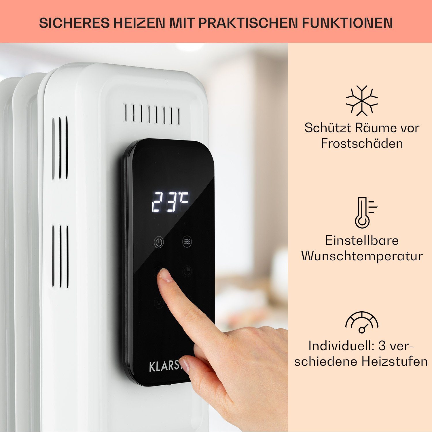 Thermostat Elevate energiesparend Ölradiator Thermaxx 2720 W, 10 Heizstrahler Heizkörper Smart, Klarstein Rippen Rollen