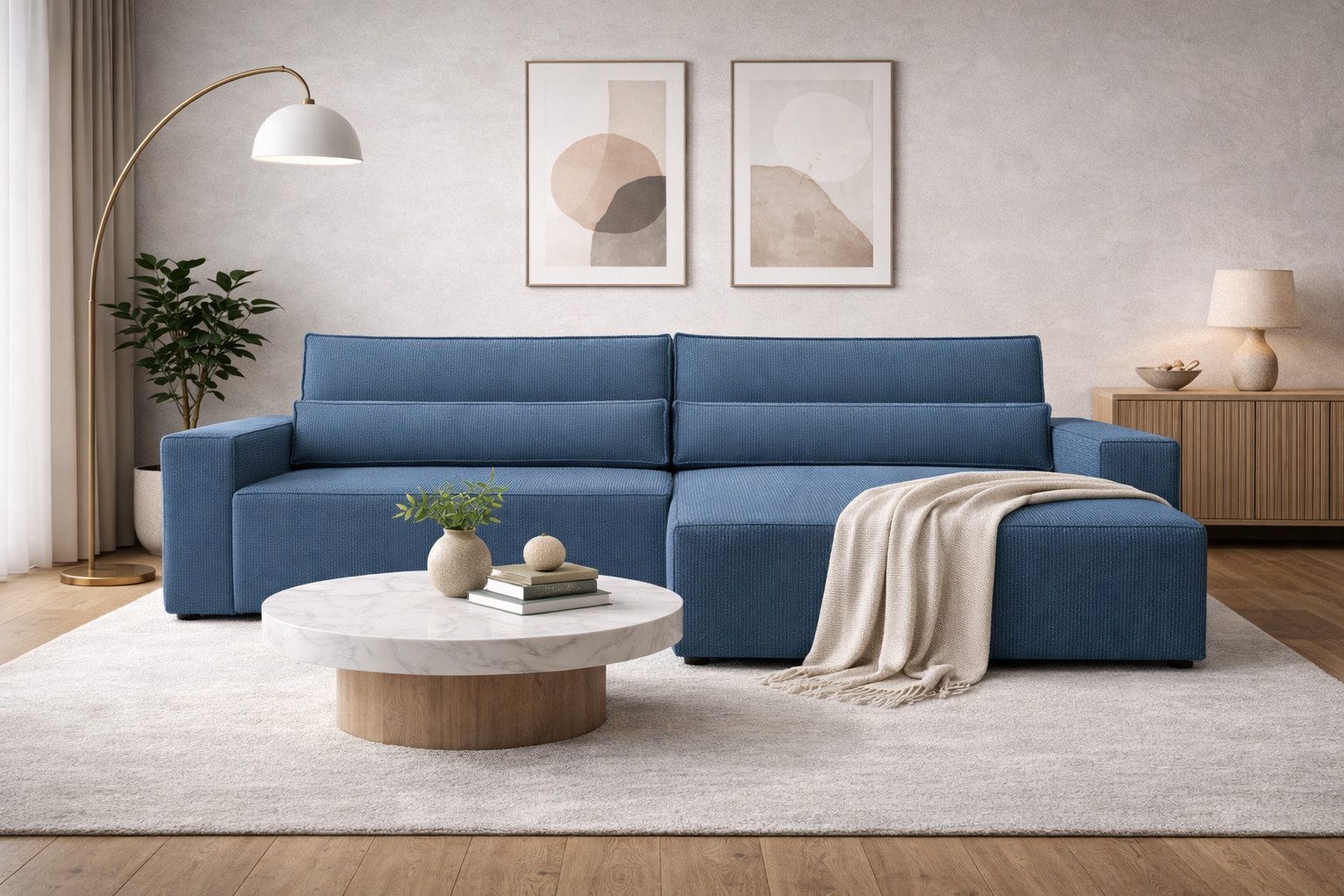 MOEBLO Ecksofa aus Cord DENVER L, Ottomane beidseitig montierbar Couch Cord für Wohnzimmer Schlafsofa Sofagarnitur Sofa Eckcouch L-Form Cordstoff - 290x85x200cm, mit Schlaffunktion und Bettkasten