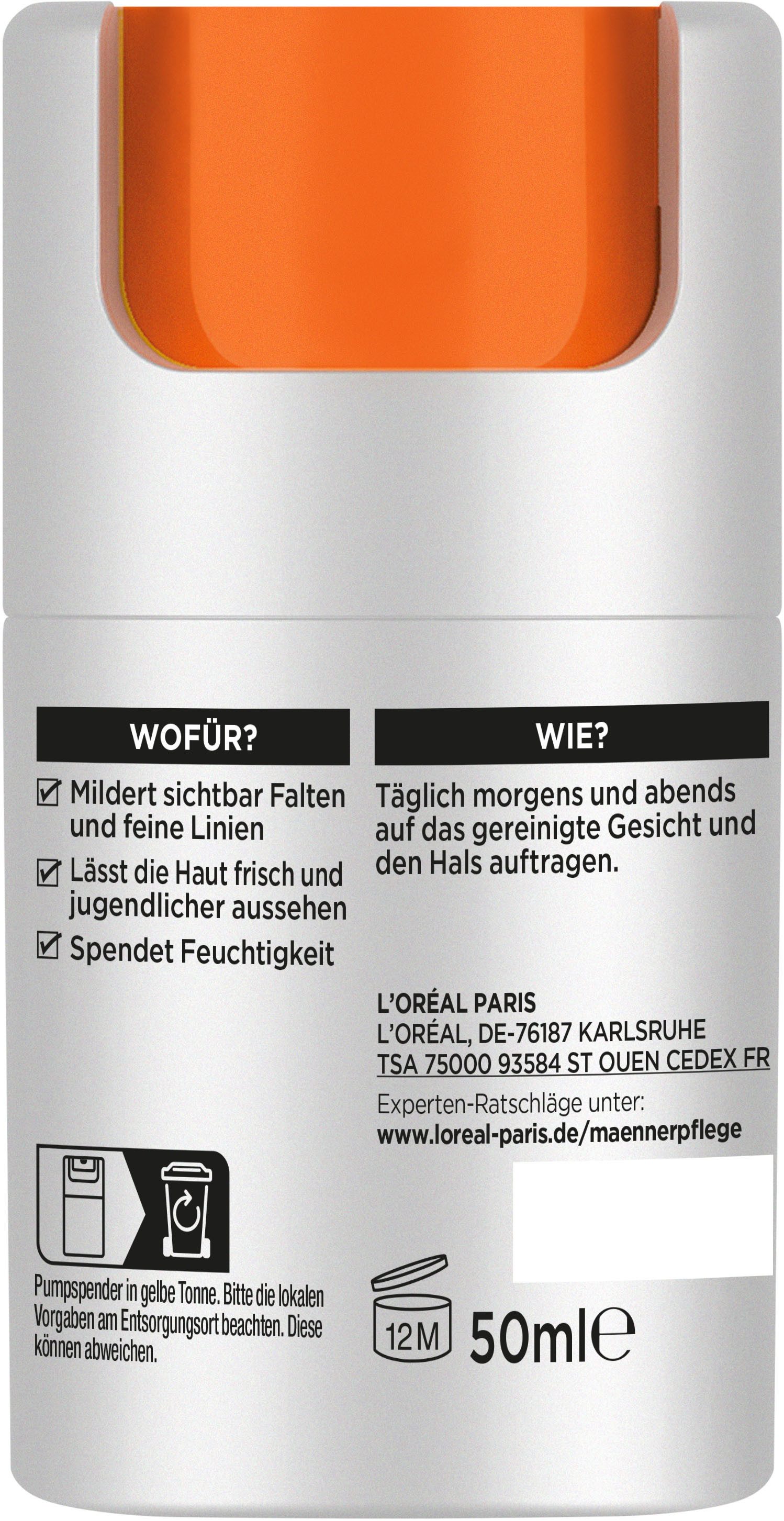 L'ORÉAL PARIS MEN EXPERT Feuchtigkeitscreme Anti-Falten Feuchtigkeitspflege, mit Vitamin E