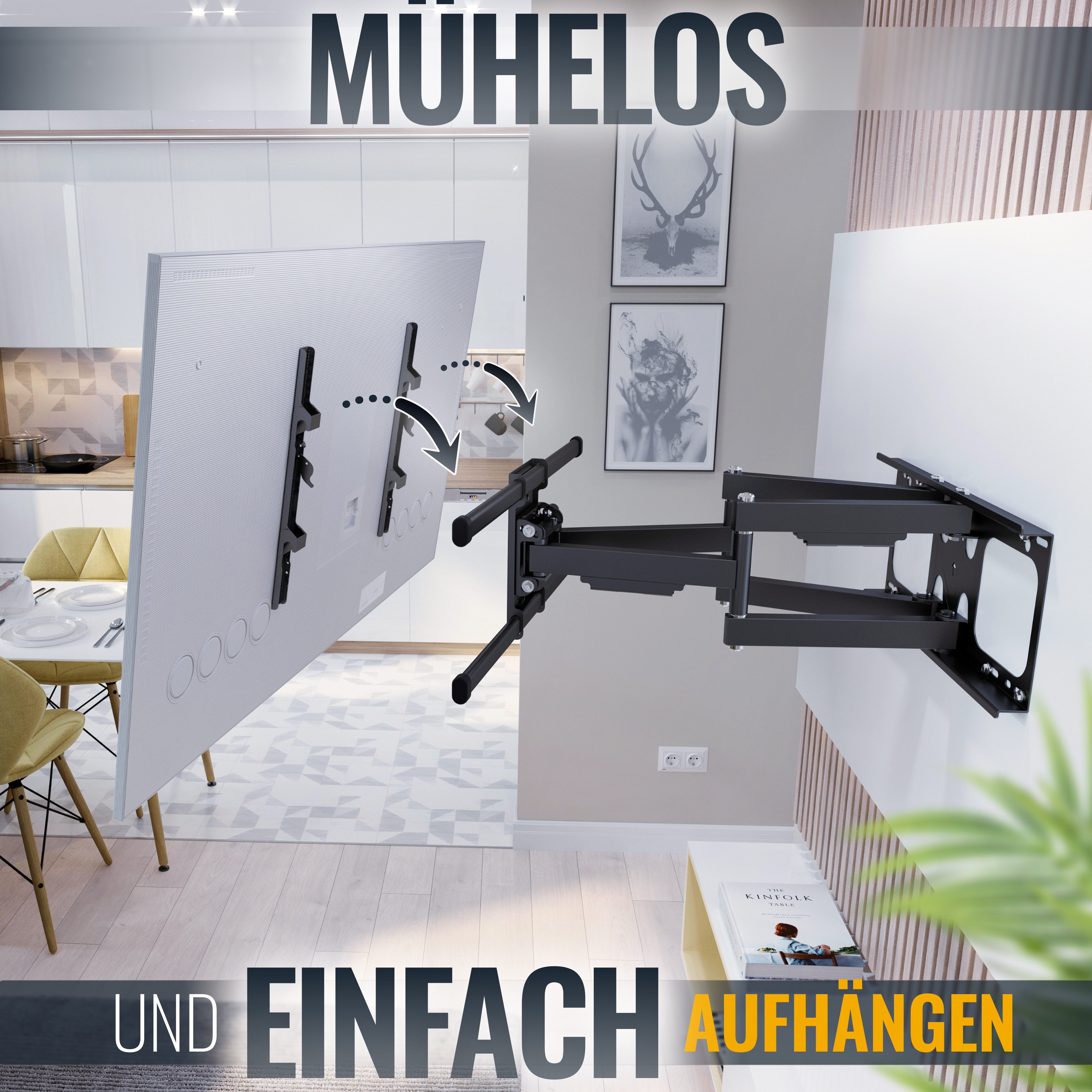 RICOO TV-Wandhalterung TV Wand Halterung 50" 55" 65" 75" 80" 85" max 60 Kg schwenkbar S4964, (bis 85 Zoll, VESA 200x200 bis 600x400, 1-tlg., vollbeweglich ausziehbar neigbar 40 Zoll bis 80 Zoll massiv stabil, bis 15° Neigung, bis zu 120° Schwenkung, Fernseher Halter universal)