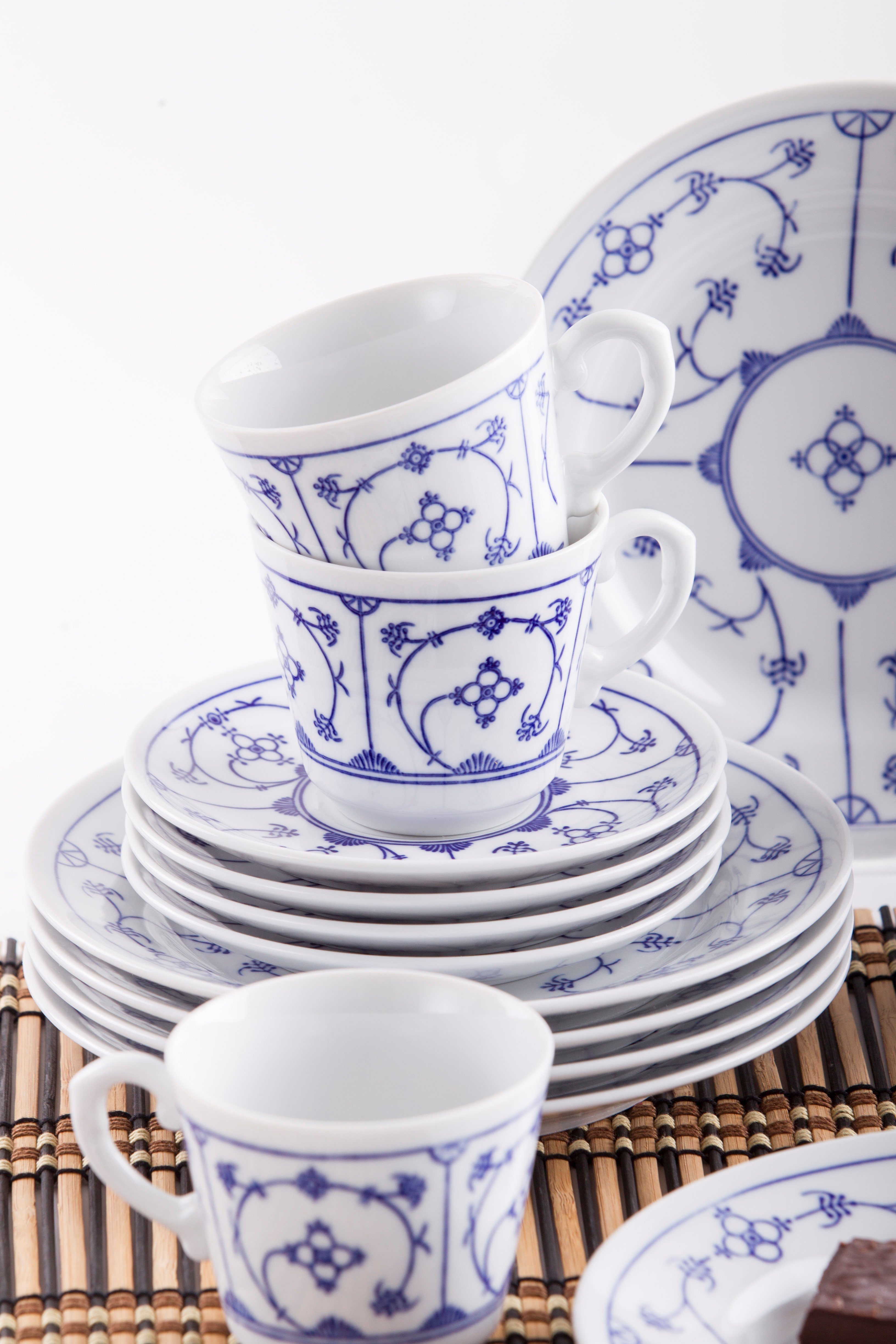 KAHLA Kaffeeservice Blau Saks 18tlg. (18-tlg), 6 Personen, Porzellan, von Hand dekoriert