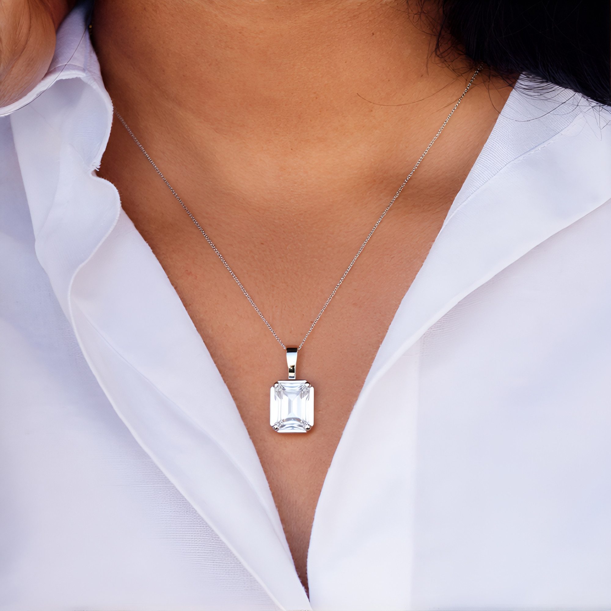 Cavill Kettenanhänger Weißer Topas Anhänger 1,70 ct Oktagon Schliff 925er S günstig online kaufen