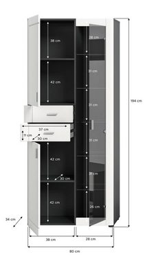 ebuy24 Vitrine Lago Vitrinenschrank 1 Glastür, 2 Türen, 2 Schubla