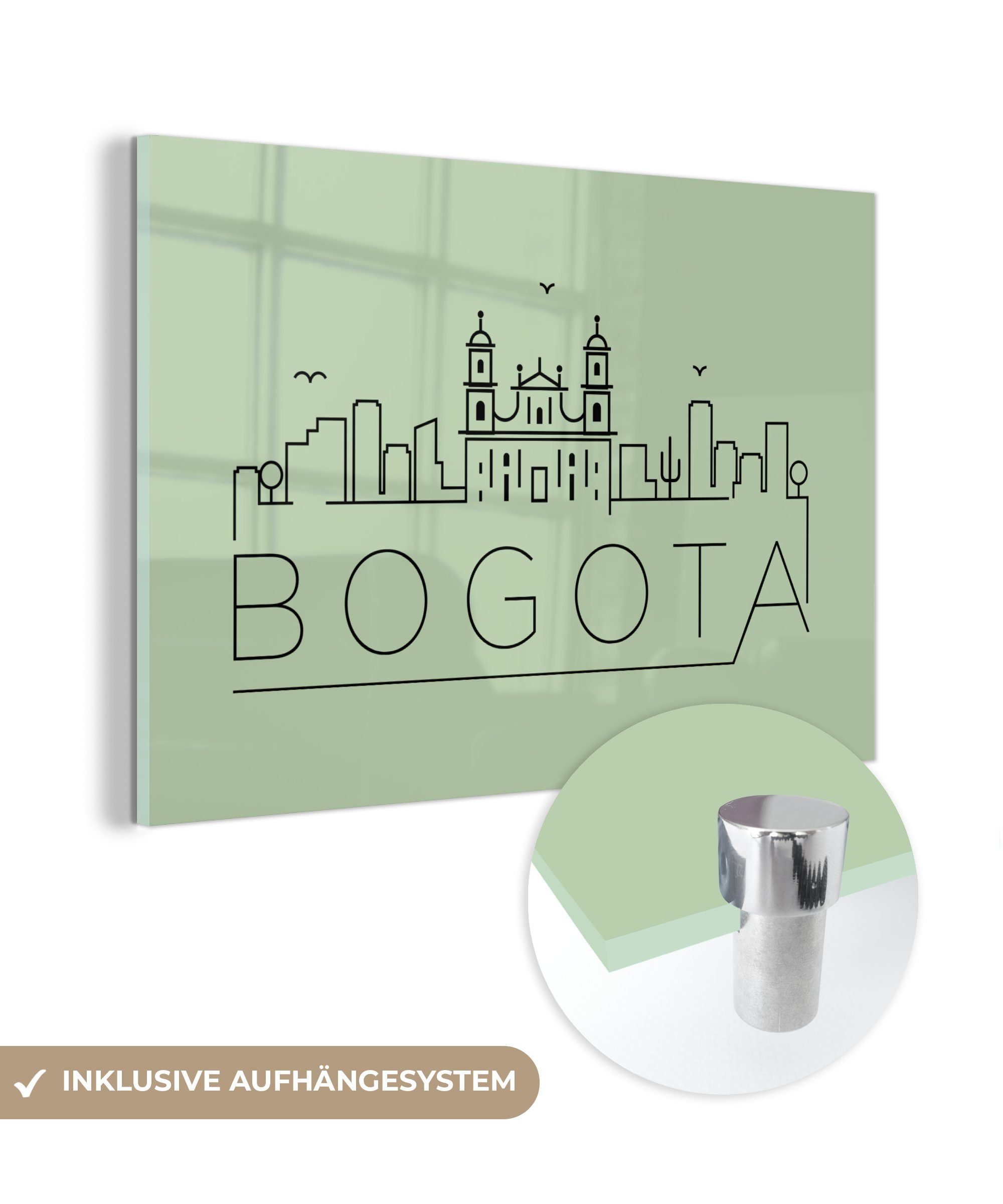 "Bogota" Schlafzimmer Wohnzimmer Skyline Acrylglasbild Acrylglasbilder MuchoWow & St), grün, (1