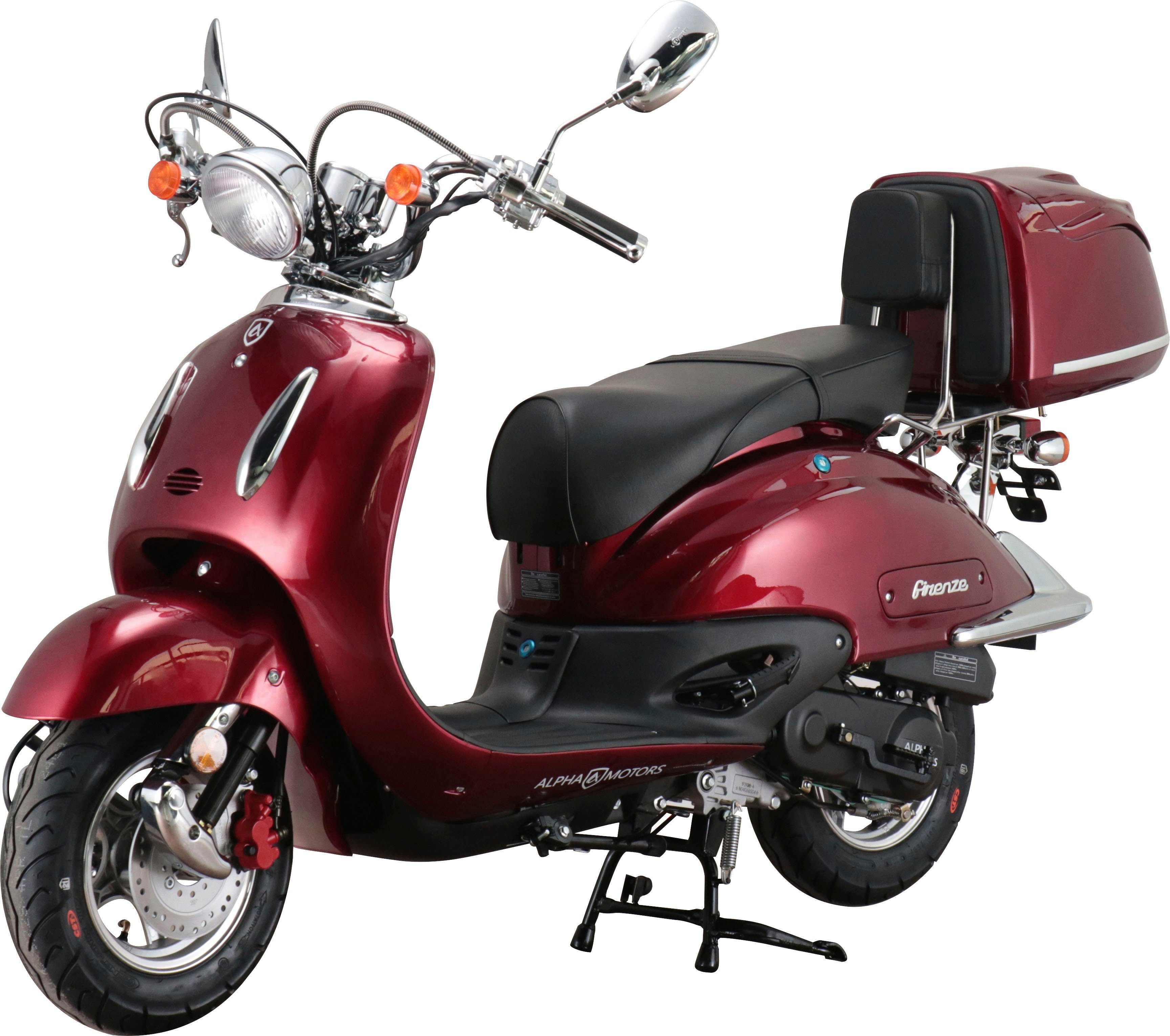 Alpha Motors Motorroller Retro Firenze, 50 ccm, 25 km/h, Euro 5, (mit Topcase), mit Lenkerschloss, im Retro-Look