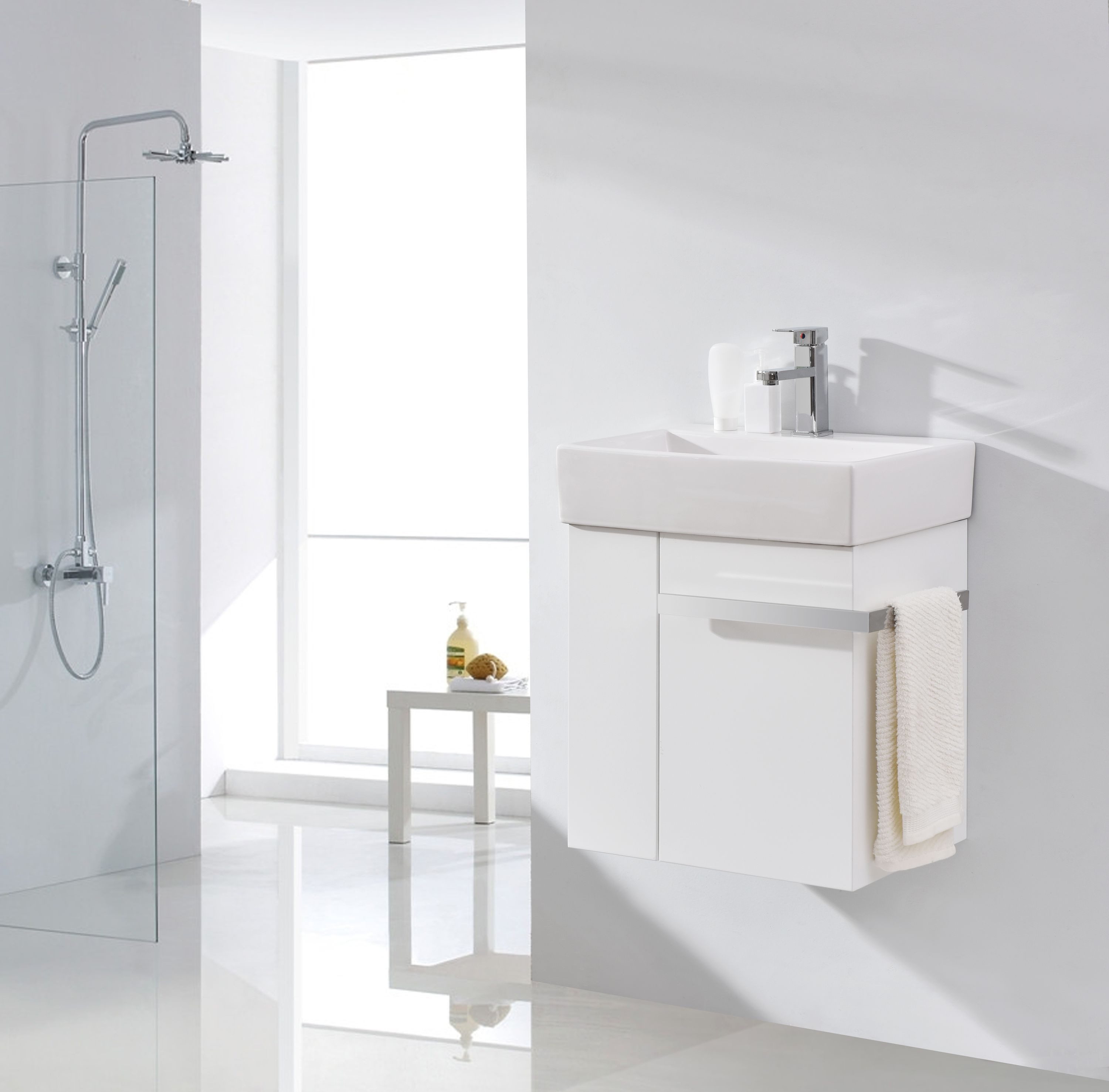 Bernstein Badmöbel-Set Compact 500 Weiß matt, Gäste-WC Möbelset 50cm Handwaschbecken Unterschrank Handtuchhalter