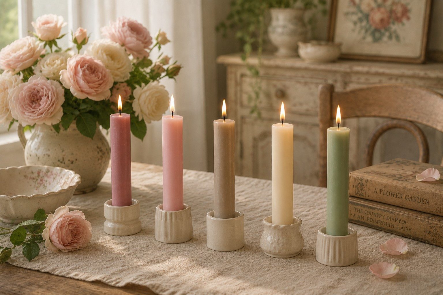 Hahn Kerzenfarm Spitzkerze Otto Kurze Stabkerzen Farbmix „Soft Garden“ Set 9, durchgängig gefärbt, RAL Farben, Made in Germany, tropffrei