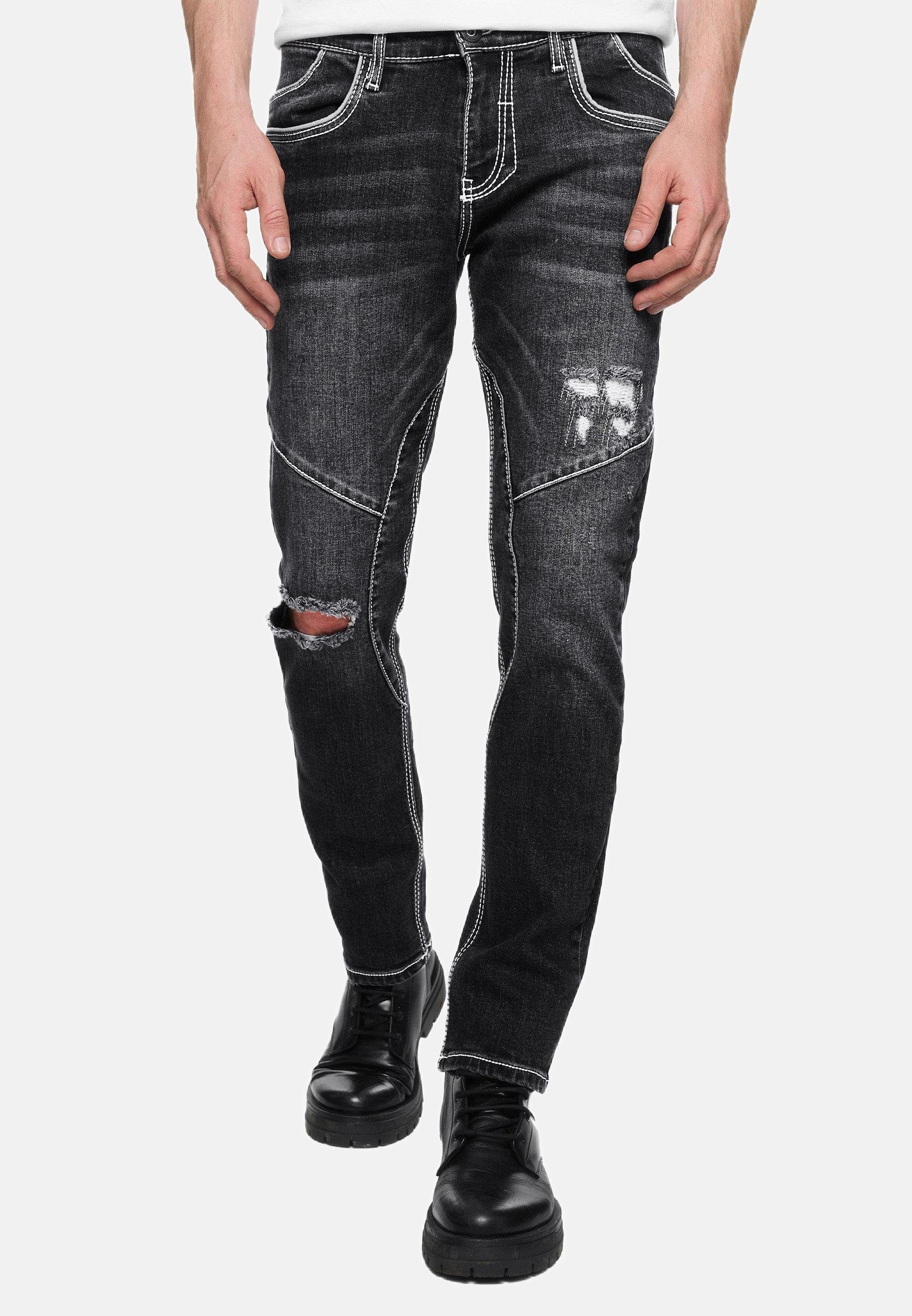 Rusty Neal Straight-Jeans NISHO mit trendigen Used-Details schwarz