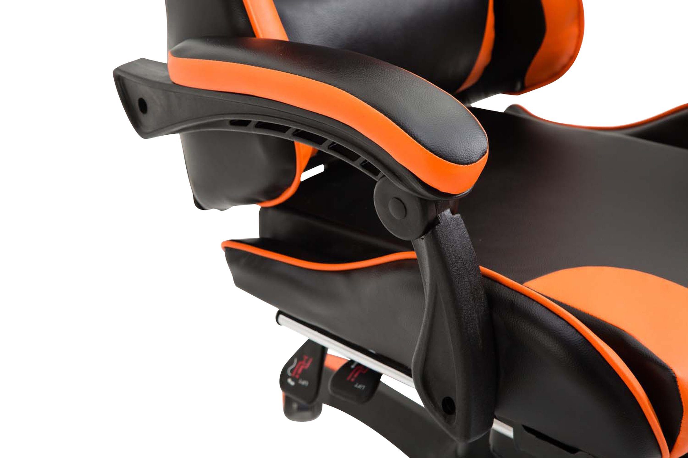 360° Gaming-Stuhl höhenverstellbar Gestell: drehbar Rückenlehne India Drehstuhl, Kunstleder Konferenzstuhl), bequemer (Schreibtischstuhl, mit Kunststoff schwarz/orange TPFLiving - Chefsessel, und Sitz: schwarz -