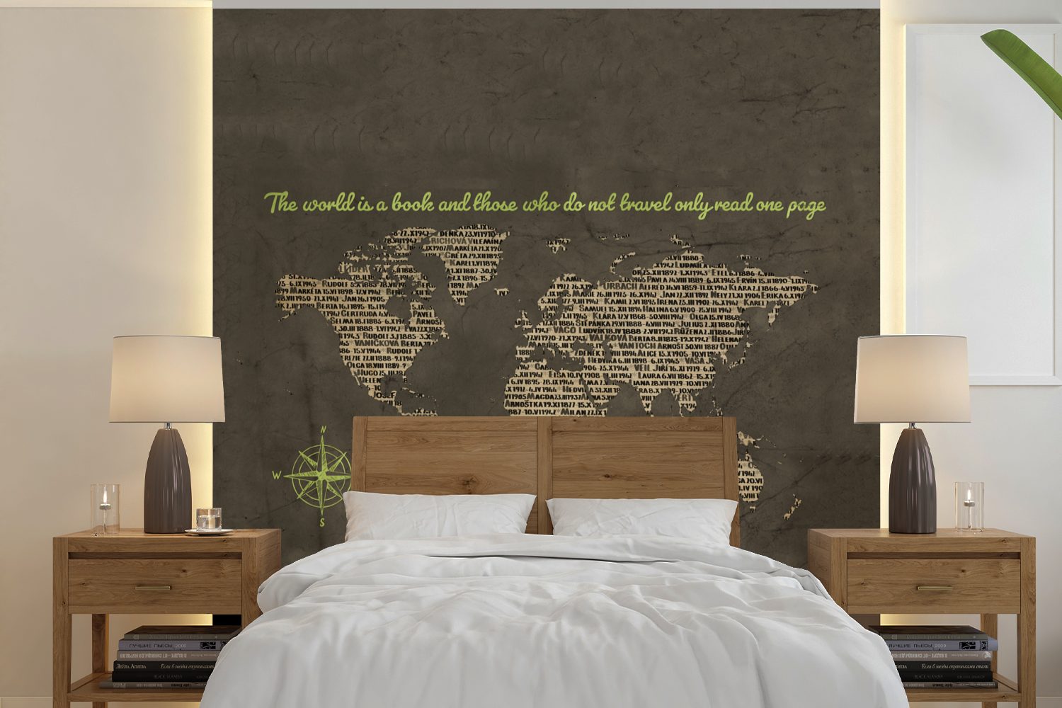(5 Tapete - Weltkarte für Zeitung Matt, St), Schlafzimmer, MuchoWow Fototapete Grün, Wohnzimmer - Vinyl Wandtapete bedruckt, oder