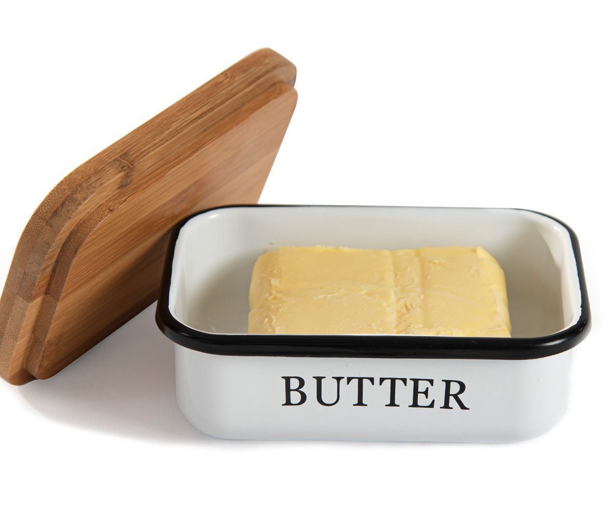 Weiß Zedelmaier Becher, beschichteter Butterdose,Butterglocke 1 x (Packung, Rand rundem aus x HYH001), für nachhaltigem holzdeckel, Metallplatte, Butter,mit Butterdose Deckel, 1 Butterdose 250g
