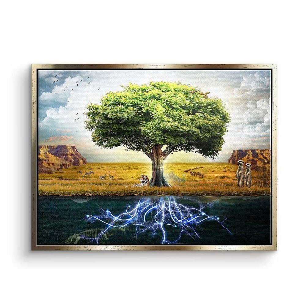 DOTCOMCANVAS® Leinwandbild, Premium Leinwandbild - Baum - Spiritual Tree - Motivationsbild - Min goldener Rahmen