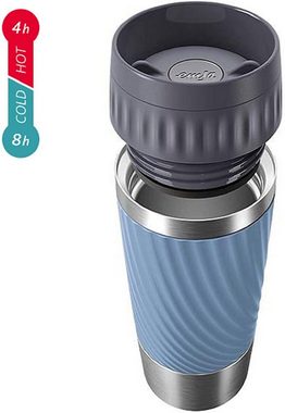 Emsa Thermobecher Travel Mug, Emsa Thermobecher 2-teilig, 360 ml Travel Mug, Für unterwegs, Luft und Wasserdicht (Isolierbecher mit doppelwandigem Edelstahlkörper, BPA frei, Spülmaschinenfest), auslaufsicher, Blau + Anthrazit