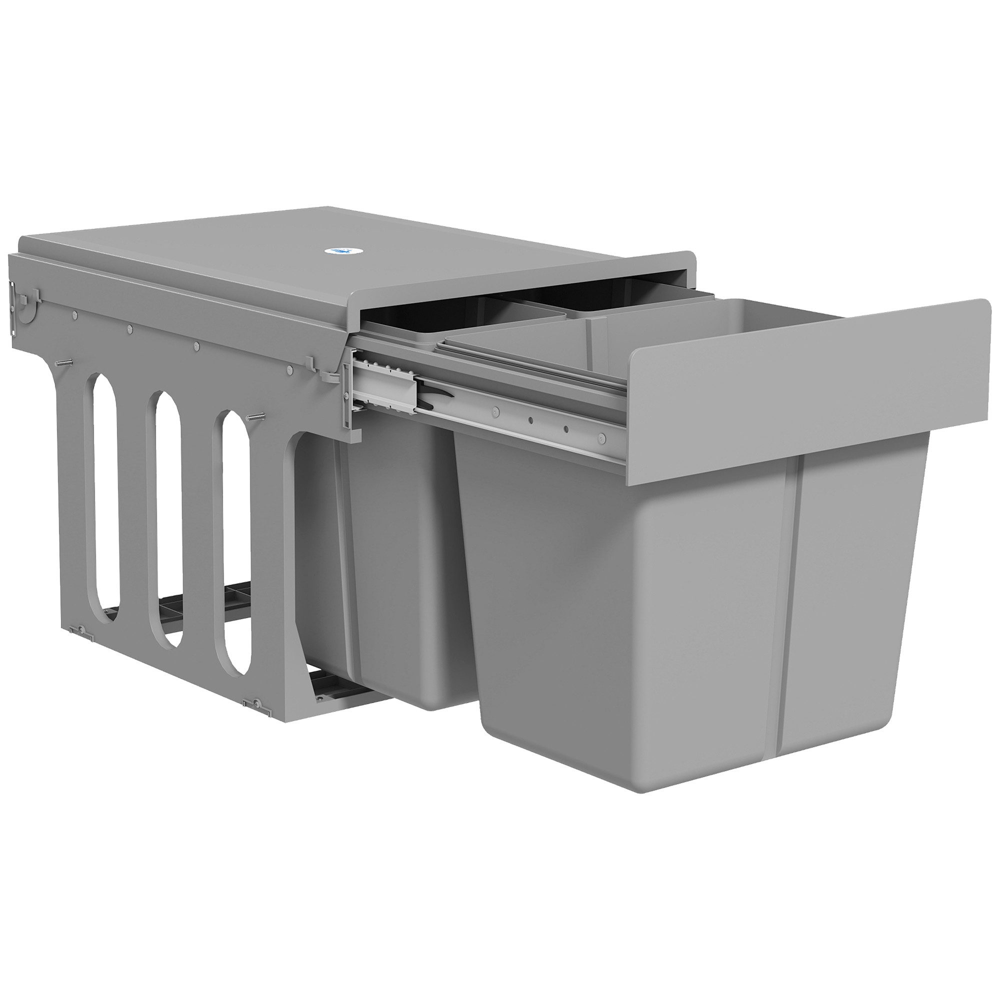 HOMCOM Einbaumülleimer Untertischbehälter mit herausnehmbaren Eimern, Ausziehbar, Soft-Close, 3 Fächer