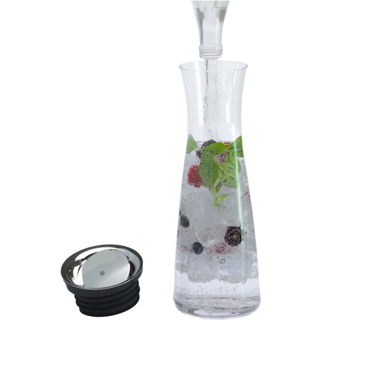 WMF Wasserkaraffe Basic Wasserkaraffe mit Reinigungsbürste, (Silikondeckel mit Closeup-Verschluss, 2-tlg., 1x Karaffe Glas mit Deckel, 1x Reinigungsbürste), (V 1,0l, Höhe 30,2 cm, Ø 8,8 6,0 9,5 cm)