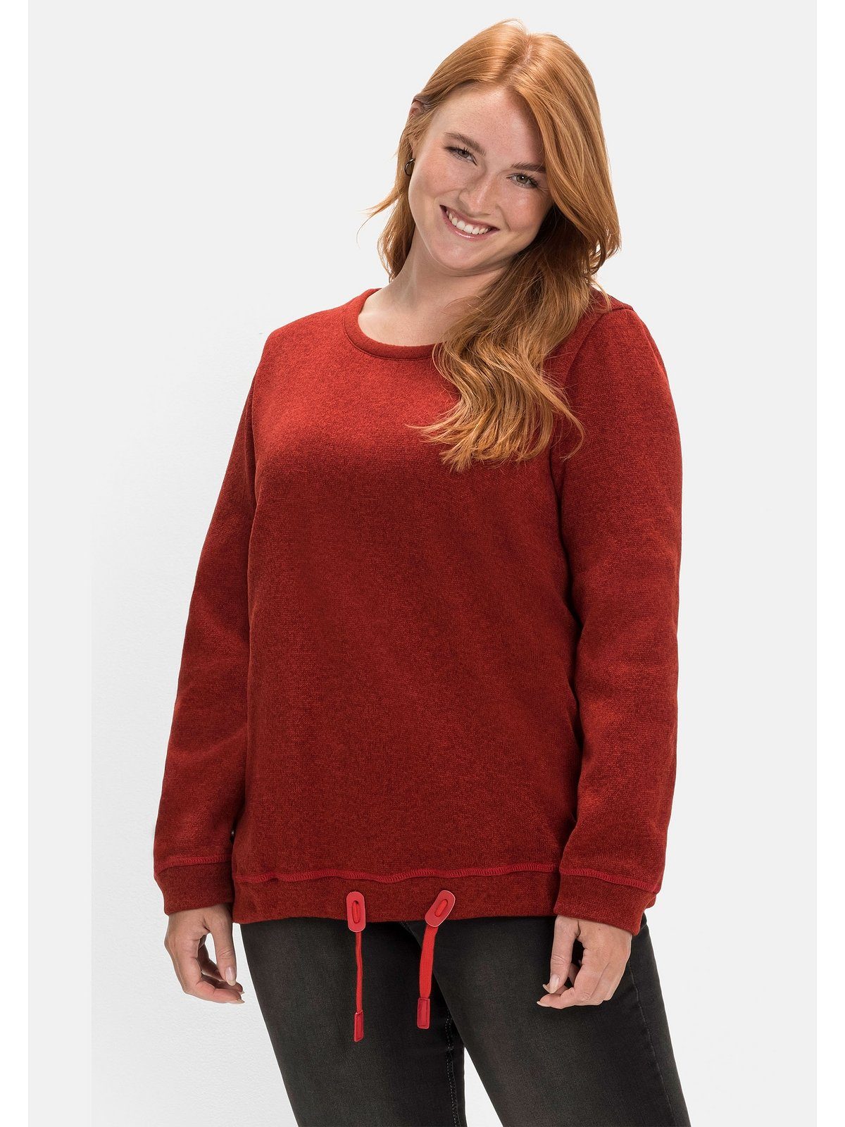 Sheego Sweatshirt Größen Strickfleece, Saum-Tunnelzug mit meliert rostrot aus Große