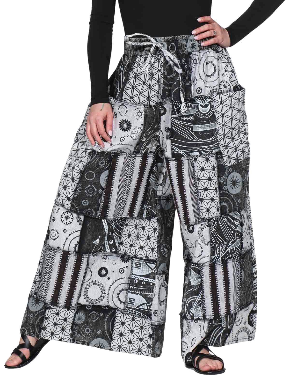 KUNST UND MAGIE Schlaghose Damen Hose Palazzohose Patchwork Baumwolle Freizeit