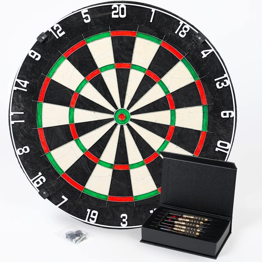 Sportisfaction Spiel Dartscheibe Set 45 cm aus Sisal mit 6 Pfeilen & Anspitzer, Verstellbarer Nummernring Für Anfänger & Profis · Steeldart-Standard