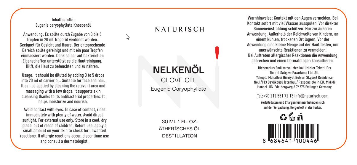 NATURISCH Körperöl Nelkenöl – 100 % naturrein wärmend reinigend & vitalisierend 30 ml, mit 30 ml Inhalt