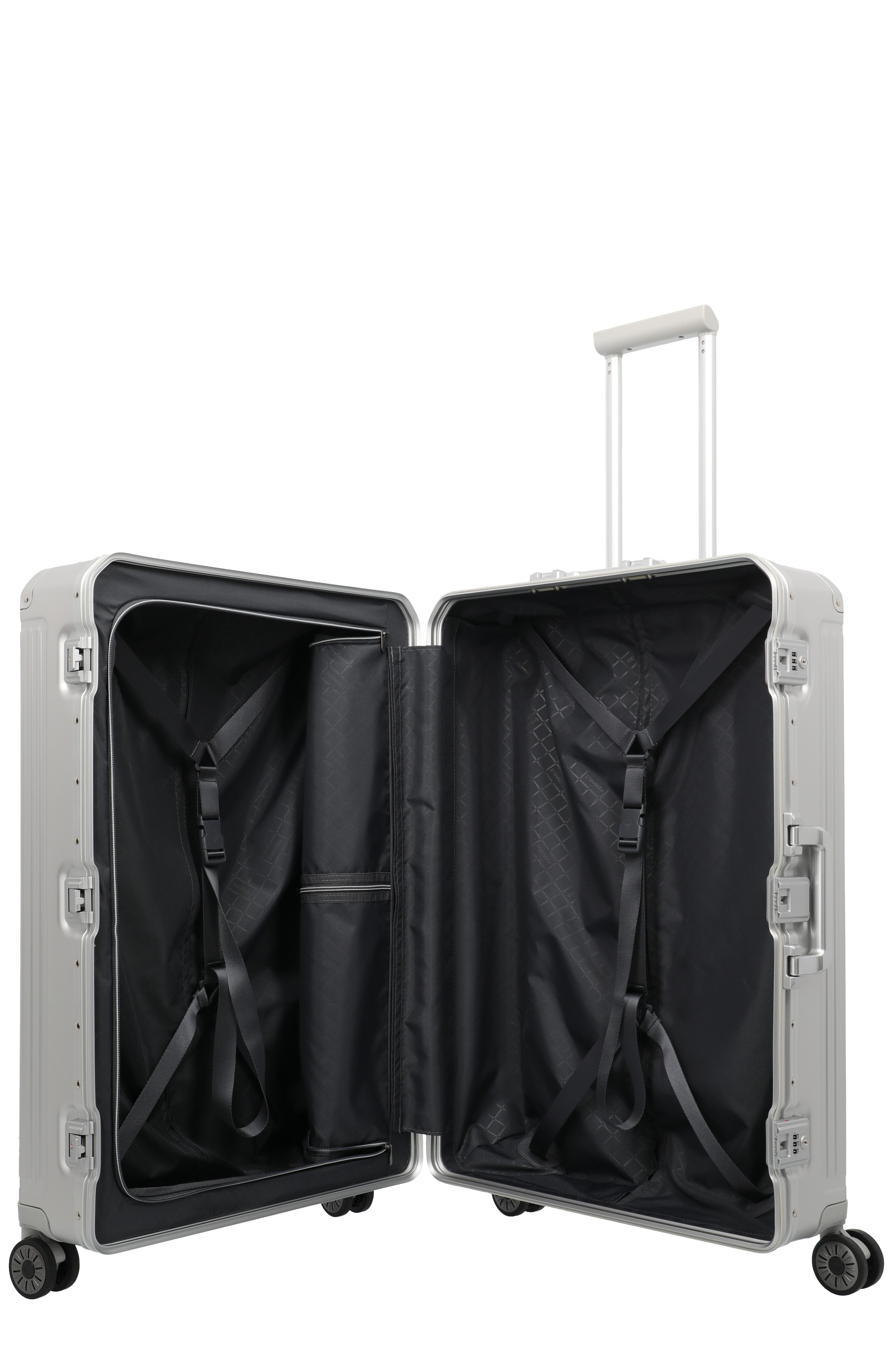 travelite Hartschalen-Trolley NEXT Aluminium Rahmenkoffer, 4 Rollen, variable Packplatte, Packwand und durchdachte Innenaufteilung – Bild 4 von 5