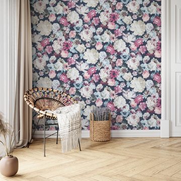 Newroom Vliestapete, Bunt Tapete Floral Leicht Glänzend - Blumentapete Anthrazit Vintage Romantisch Blumen Struktur für Wohnzimmer Schlafzimmer Küche