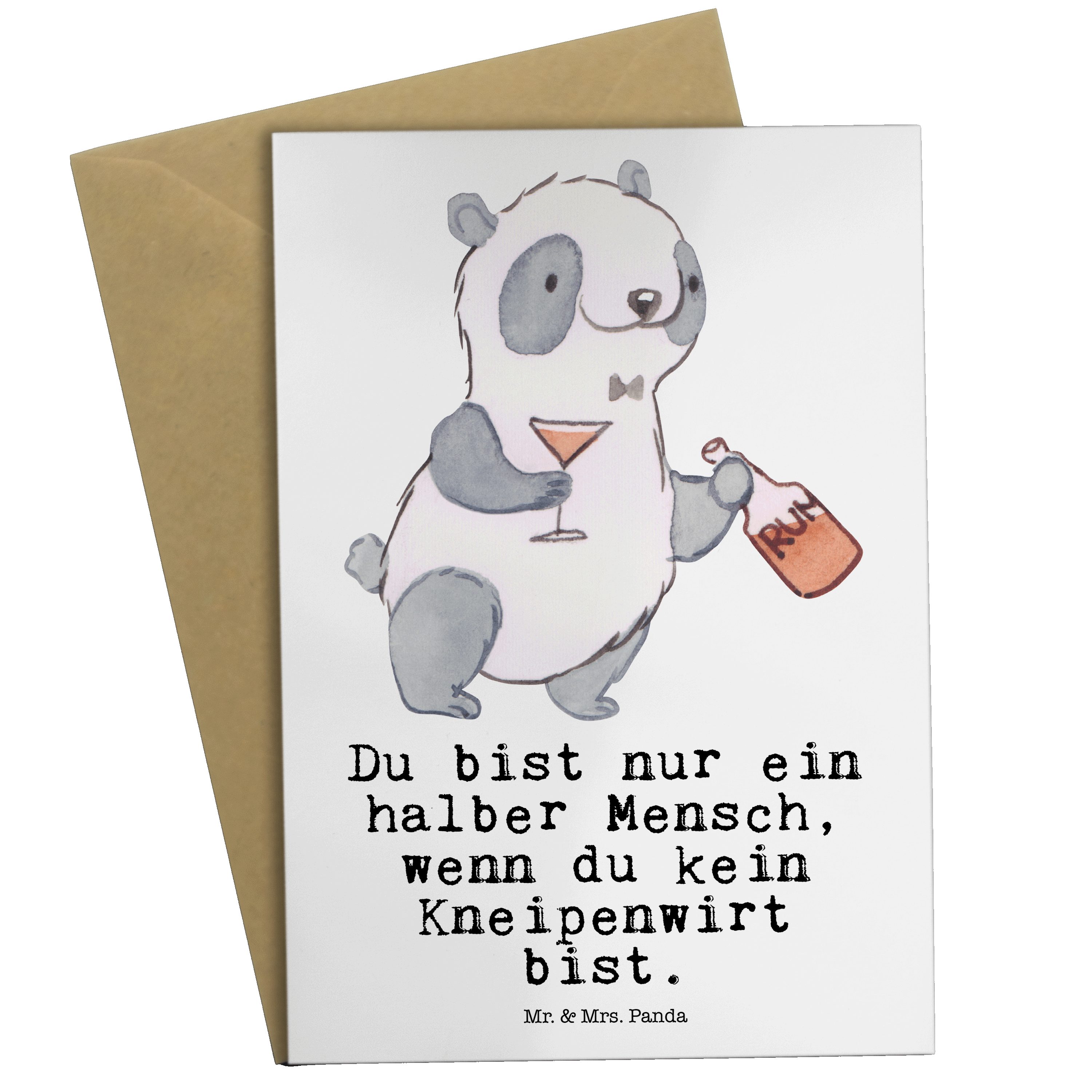 Mr. & Mrs. Panda Grußkarte Kneipenwirt mit Herz - Weiß - Geschenk, Bartender, Schenken, Barkeepe