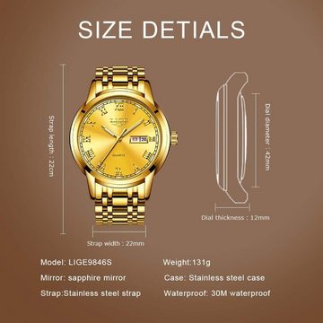 Lige Watch (1,65 Zoll), Herren Mode Sportuhr Wasserdicht mit Edelstahl Business Uhr Armband