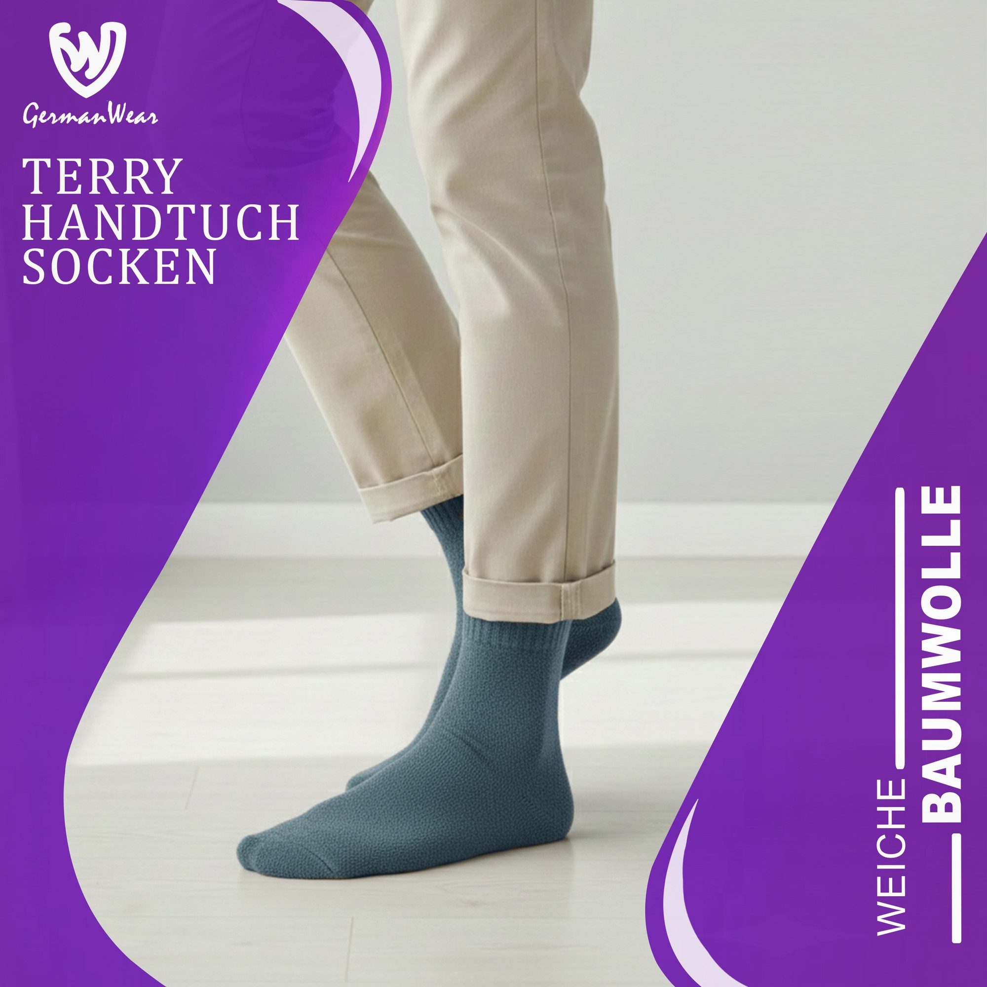 German Wear Kuschelsocken GW272 3er Pack Terrysocken (3er-Pack) Frottee-Baumwollsocken – für das ganze Jahr geeignet
