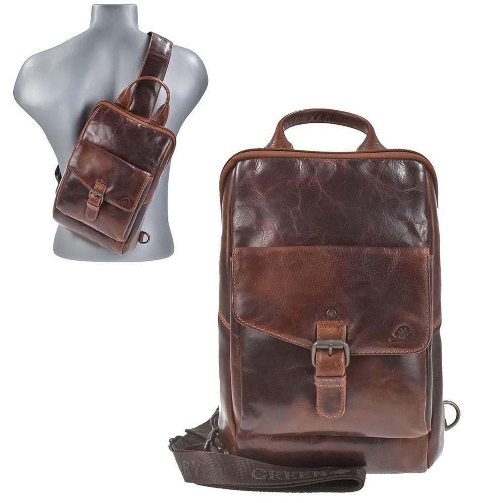 Umhängetasche "Rugged" Crossbody Bag Herren Leder 21x32cm teak braun